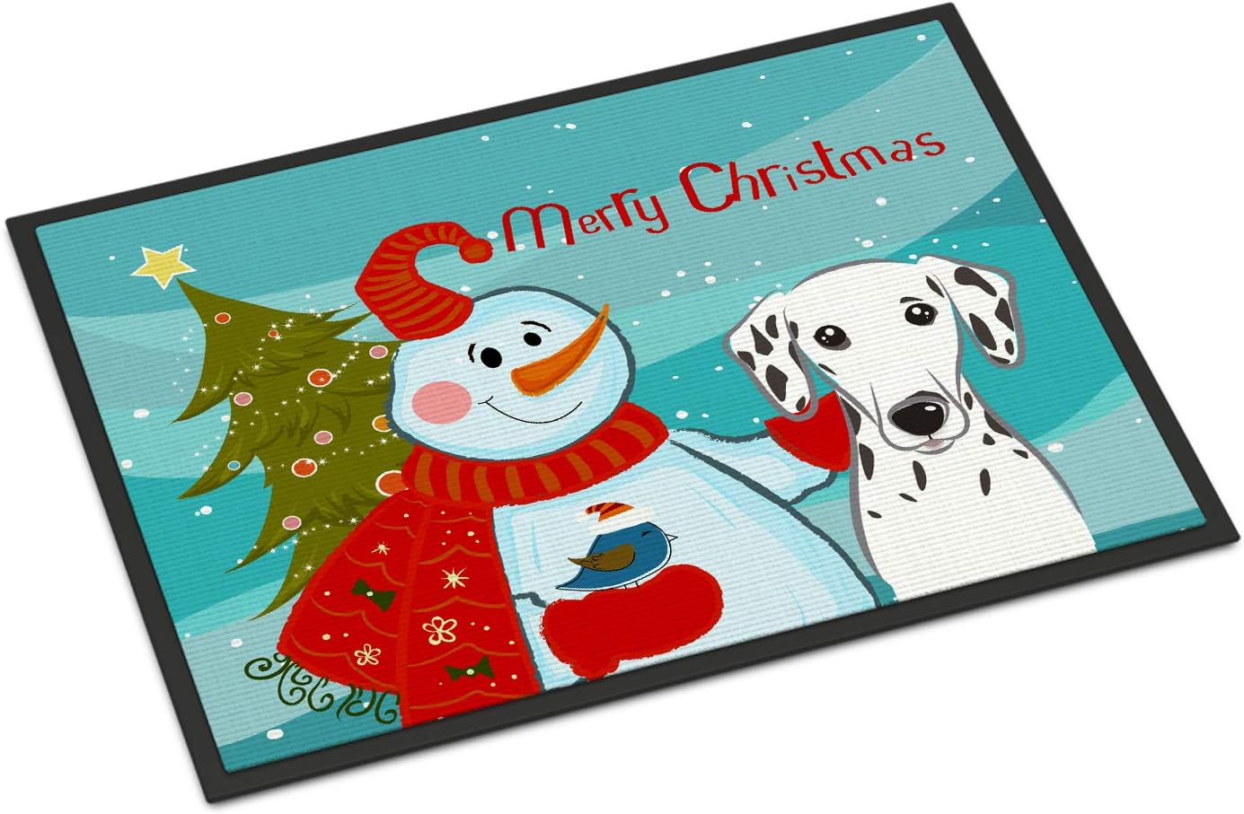 Caroline's Treasures BB1830MAT Snowman with Dalmatian Doormat 18x27 Front Door Mat Indoor Outdoor Rugs for Entryway, Non Slip Washable Low Pile, 18H X 27W