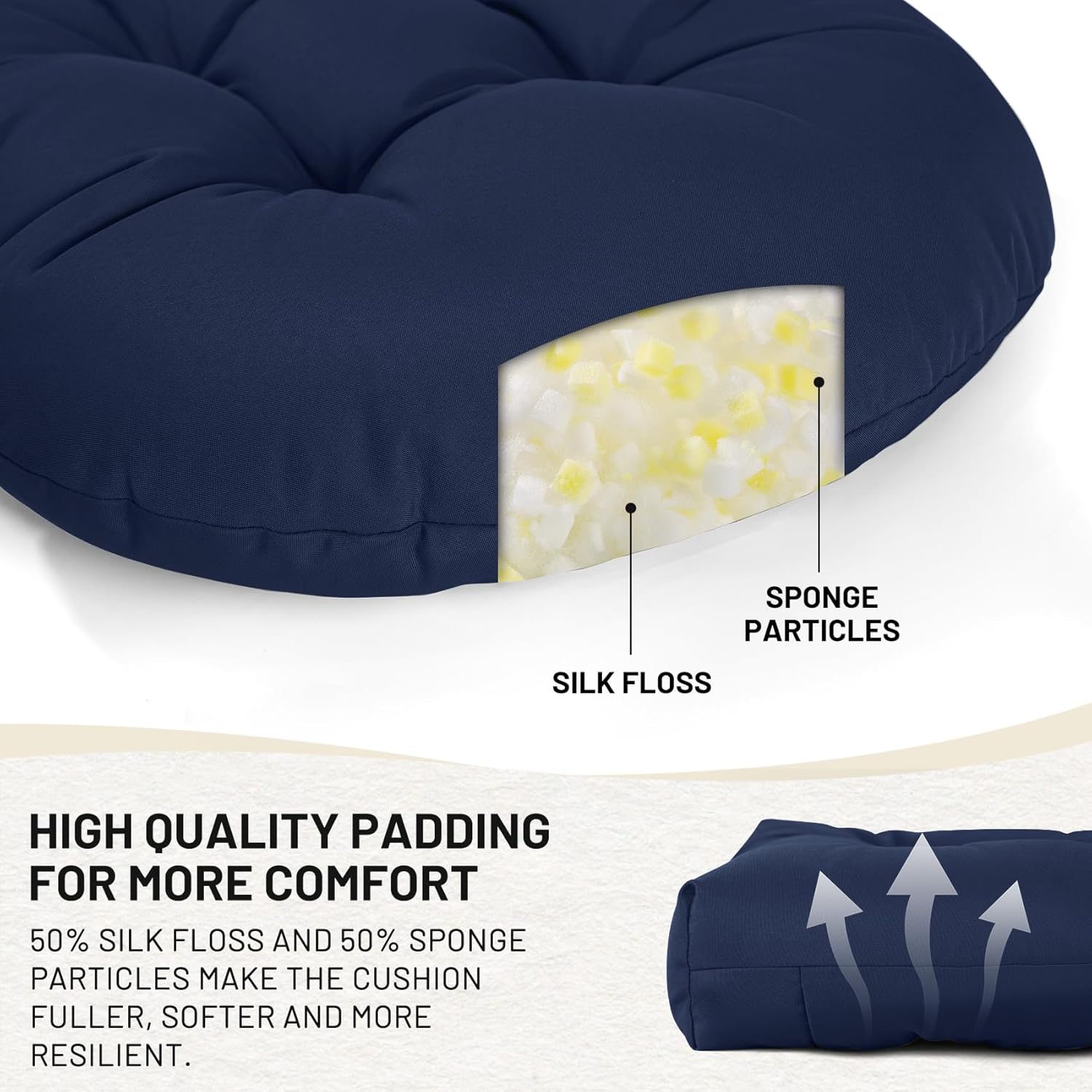 Lokex Adirondack Chair Cushion, Navy Blue, Modern Style, 44x19x4 Inches, Waterproof, Plush, Indoor/Outdoor Use