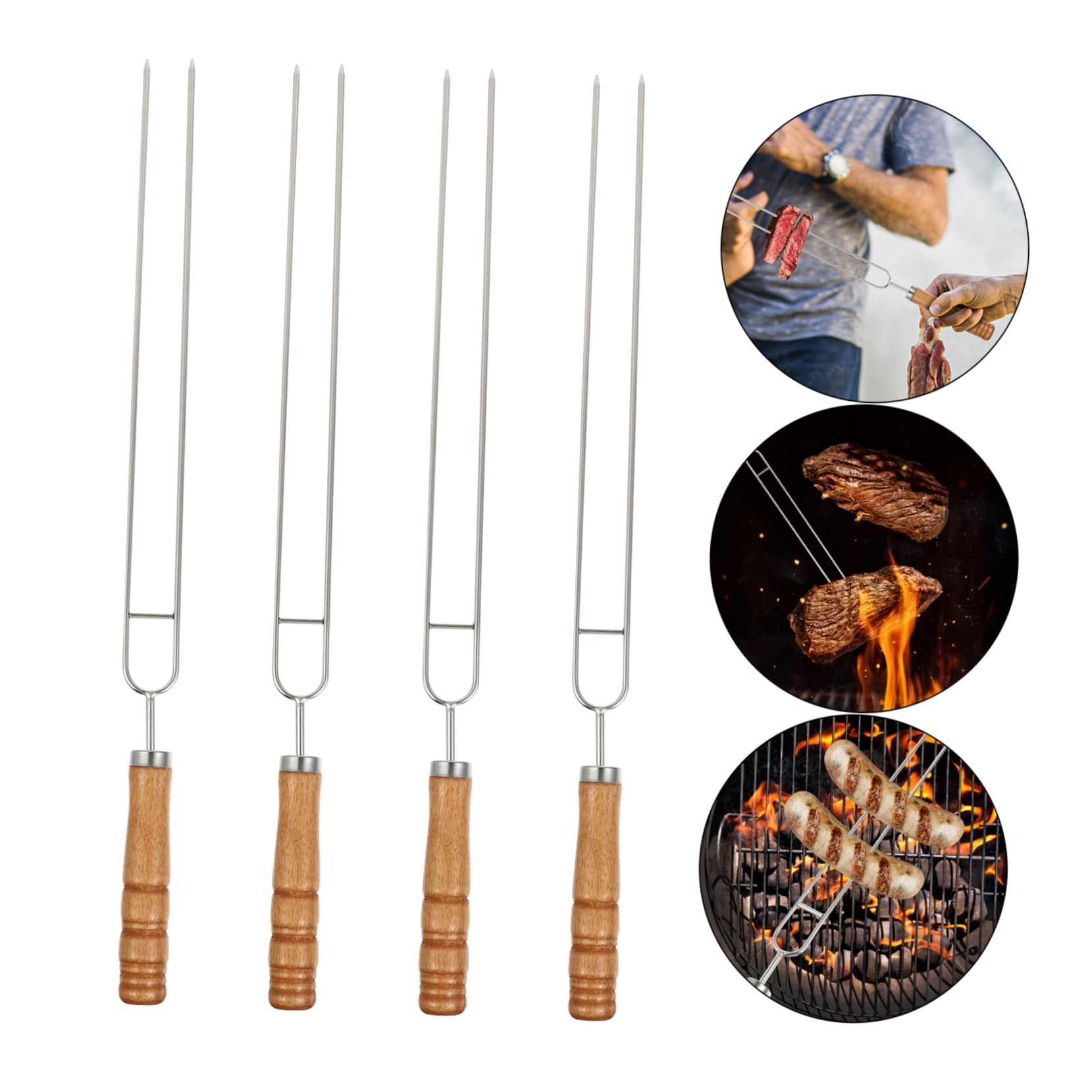 Hemoton Premium Bbq Fork 2-pronged Stainless Steel Fork with Wooden Handle for Skewers Perfect for Marshmallows Meat