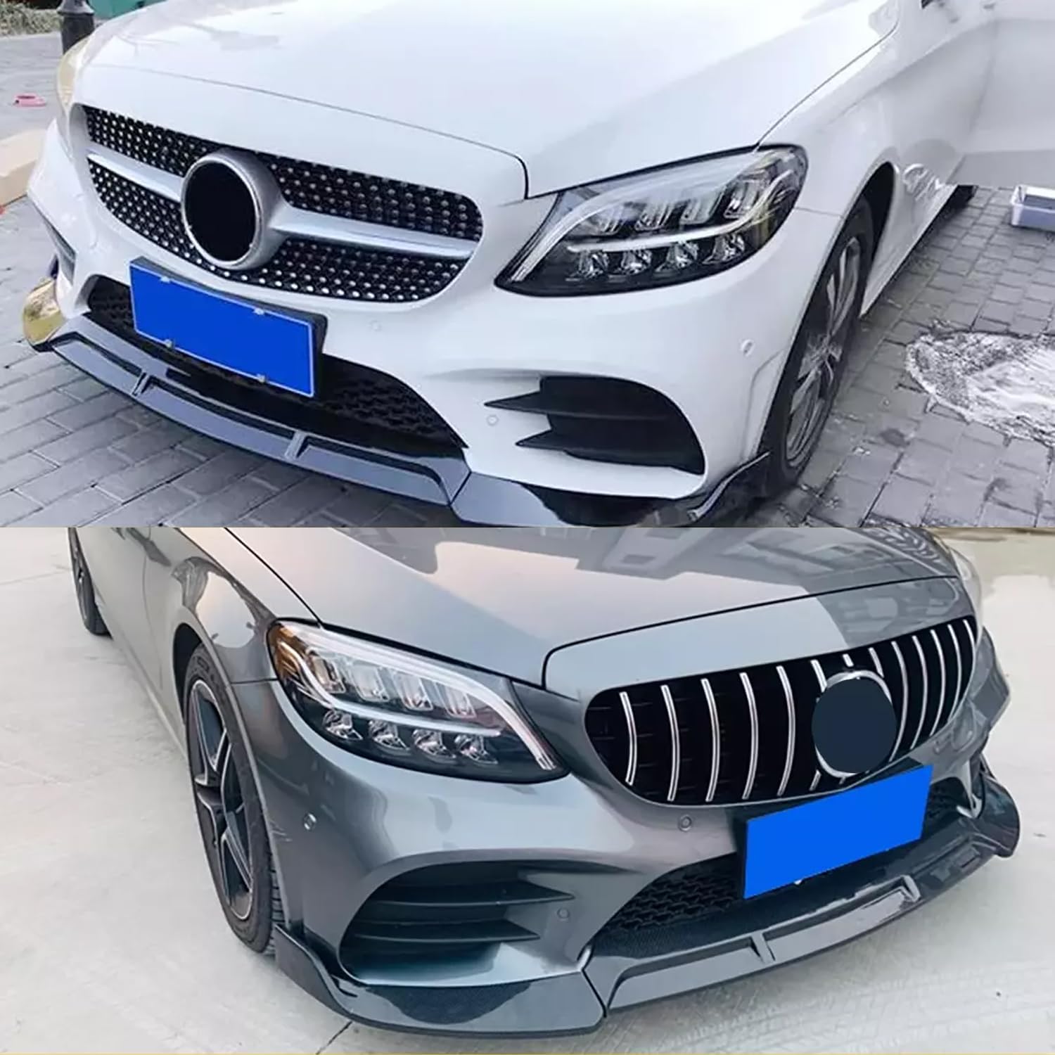 PAISEN Front Bumper Lip Compatible with 2019-2022 C Class W205 C200 C300 C43 AMG，B Style Gloss Black ABS Material Front Bumper Air Intake Lower Lip Protection Trim Spoiler，3PCS