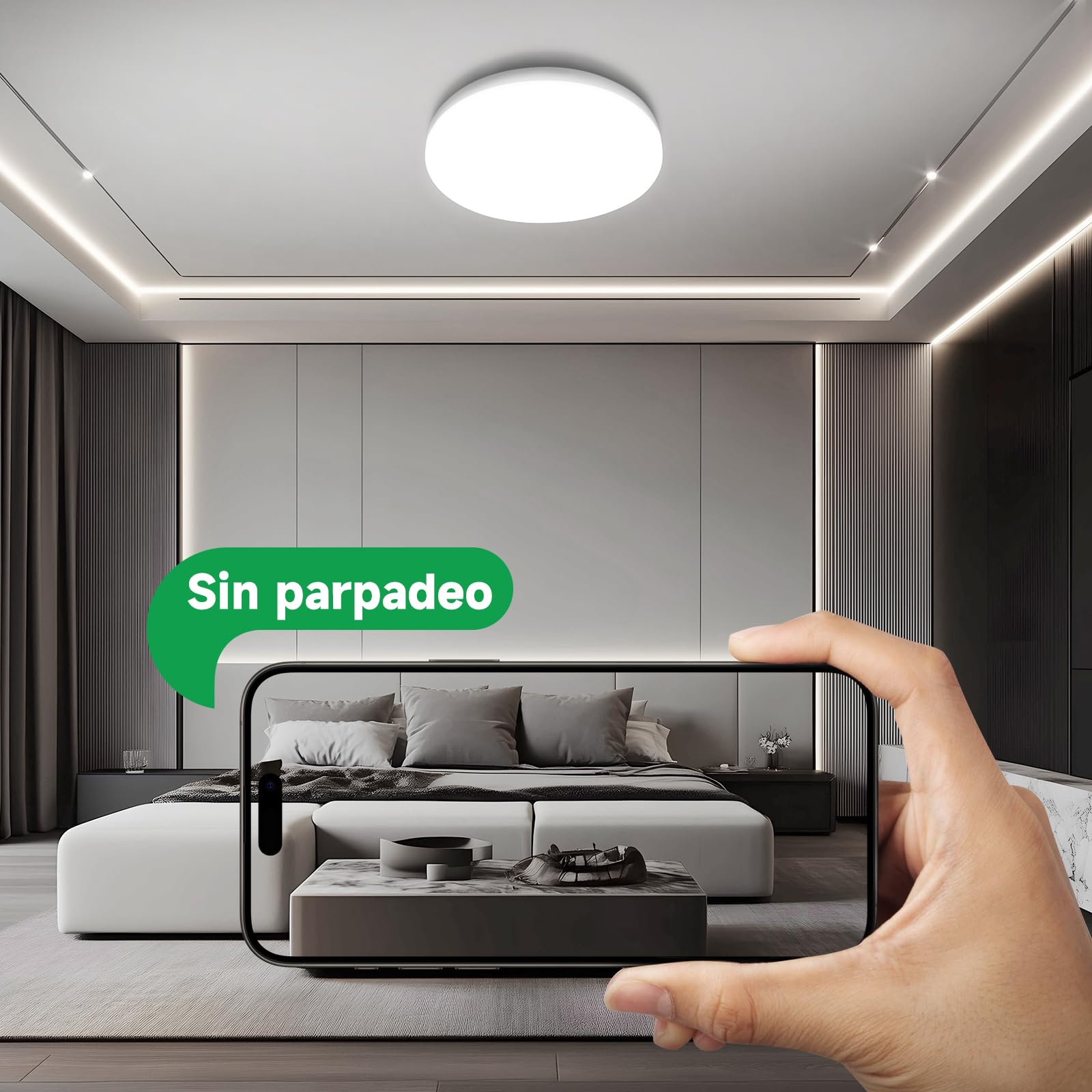 Plafoniera LED Soffitto IP65 22W 3080lm (180W Equiv.), Blanco Día 4000K, Redondo Ø28cm - Salón/Dormitorio/Cocina