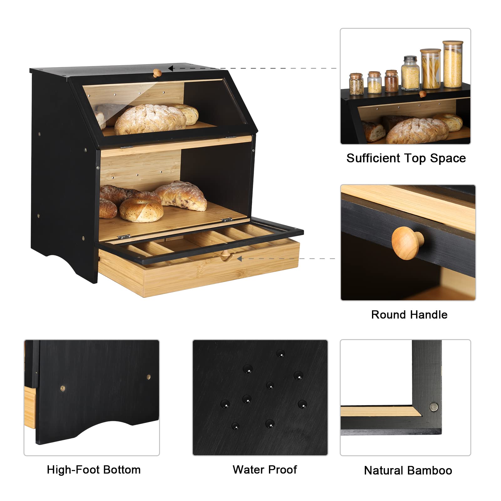 BREAD BIN 2個 BREAD BIN 2個 Bread Storage 2-Tier Bread Box, Large Capacity