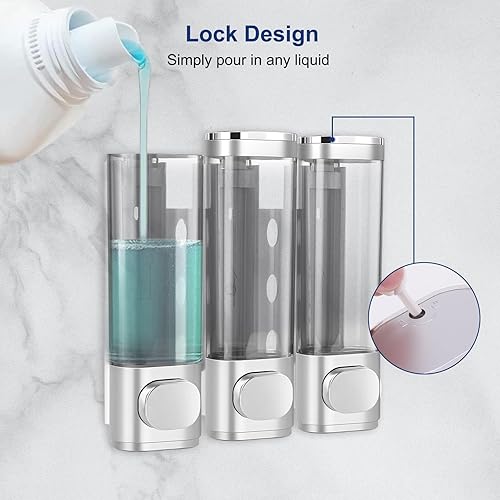 Miniatura 4 de 6pcs Shampoo and Conditioner Dispenser No Drill Shower soap Dispenser Wall Mounted 3 Chamber for Bathroom, Kitchen,Hotel Pumps are Easy to use No