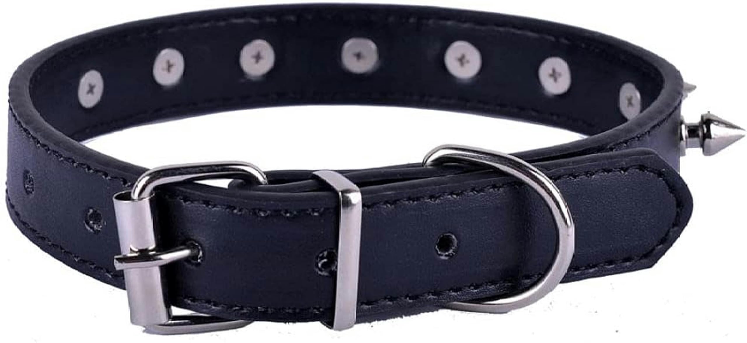 Hundehalsband mit Nieten und Spikes, Pu-Leder, für kleine Haustiere, Hundewelpen, Umhängeband, Rot, Schwarz, Lila, Farben, Größe SM L-Blau-S