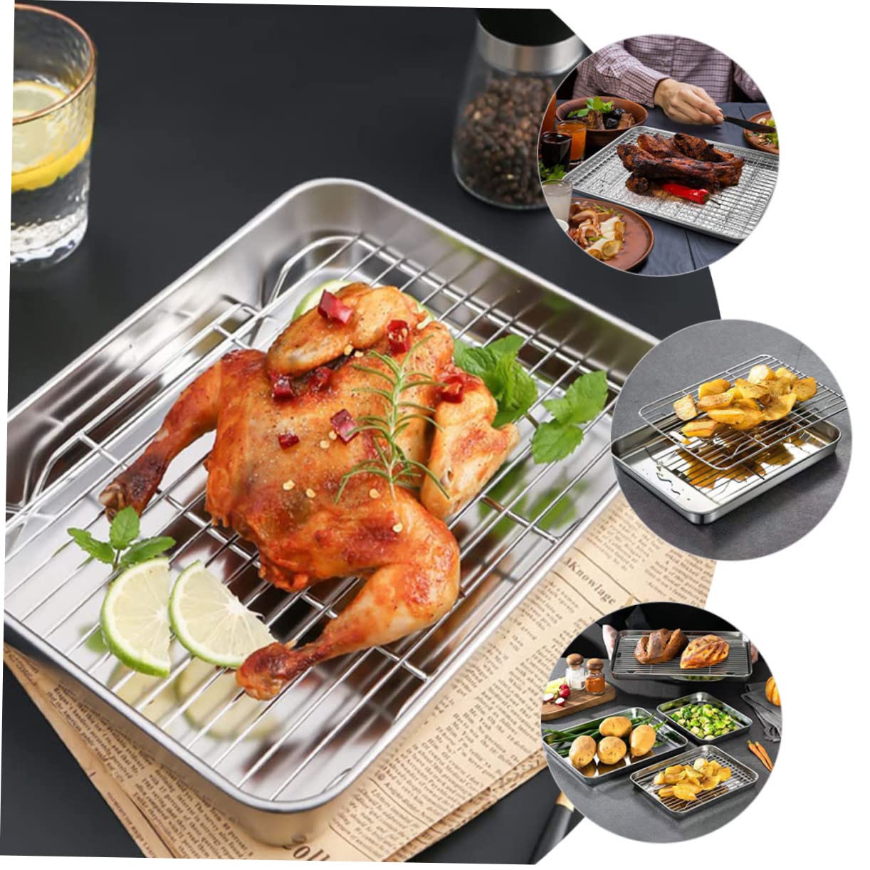 Gatuida 1 ensemble Plaque de Cuisson Acier Inoxydable avec Support de Refroidissement Ensemble de Cuisson pour Cuisine Camping Accessoire de Pâtisserie Facile à Nettoyer et