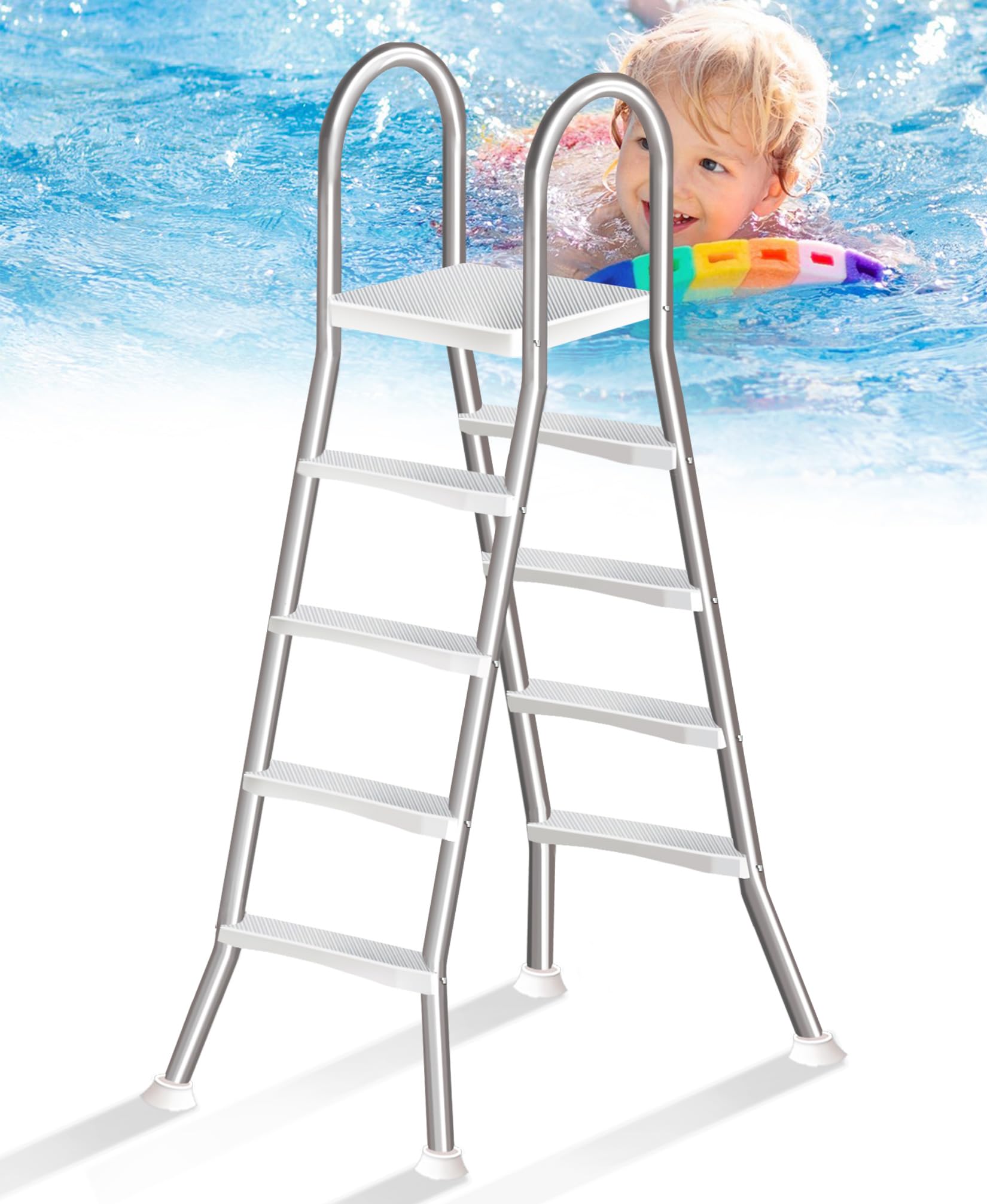 Scala per Piscina da 135 cm con Doppio Corrimano, Scala Antiscivolo a 4 Gradini per Uso Intensivo, Scala in Acciaio Inossidabile per Piscine Fuori Terra, Portata di 250 kg,135cm