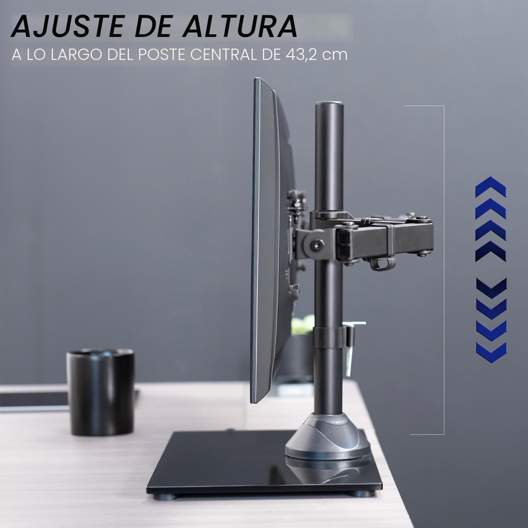 Vivo Soporte de Monitor Dual Independiente con Elegante Base de Vidrio y Brazos Ajustables, Monta 2 Pantallas de hasta 32 Pulgadas y 22 Libras Cada una, Negro, STAND-V002FG