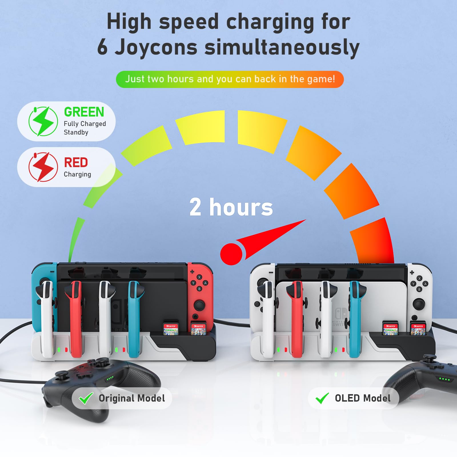 Switch Game Storage con controller Charger per Nintendo Switch e modello OLED, MLIFEMFUL Switch Charging Dock carica 6 Joycon, Switch Gaming Accessories Holder Desk, Switch Game Gift Card Organizer