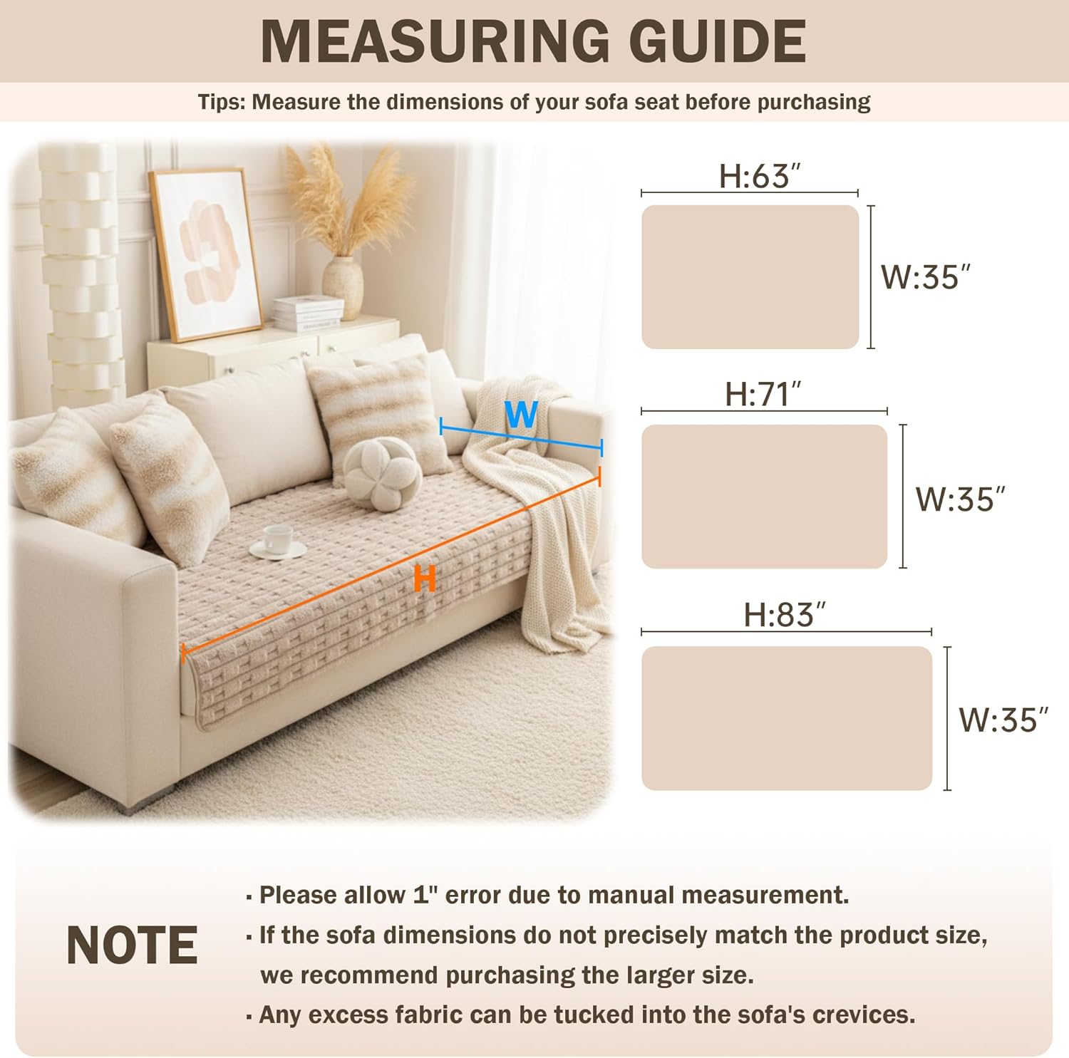 MEETSKY Love Seat Couch Covers, 100% Waterproof Couch Cover for Sofa, Dog Couch Covers for Sectional Sofa, Anti Slip Sofa Covers for Pets,Sofa Slipcovers, Dog Mat for Couches, Khaki, 35"x 63"