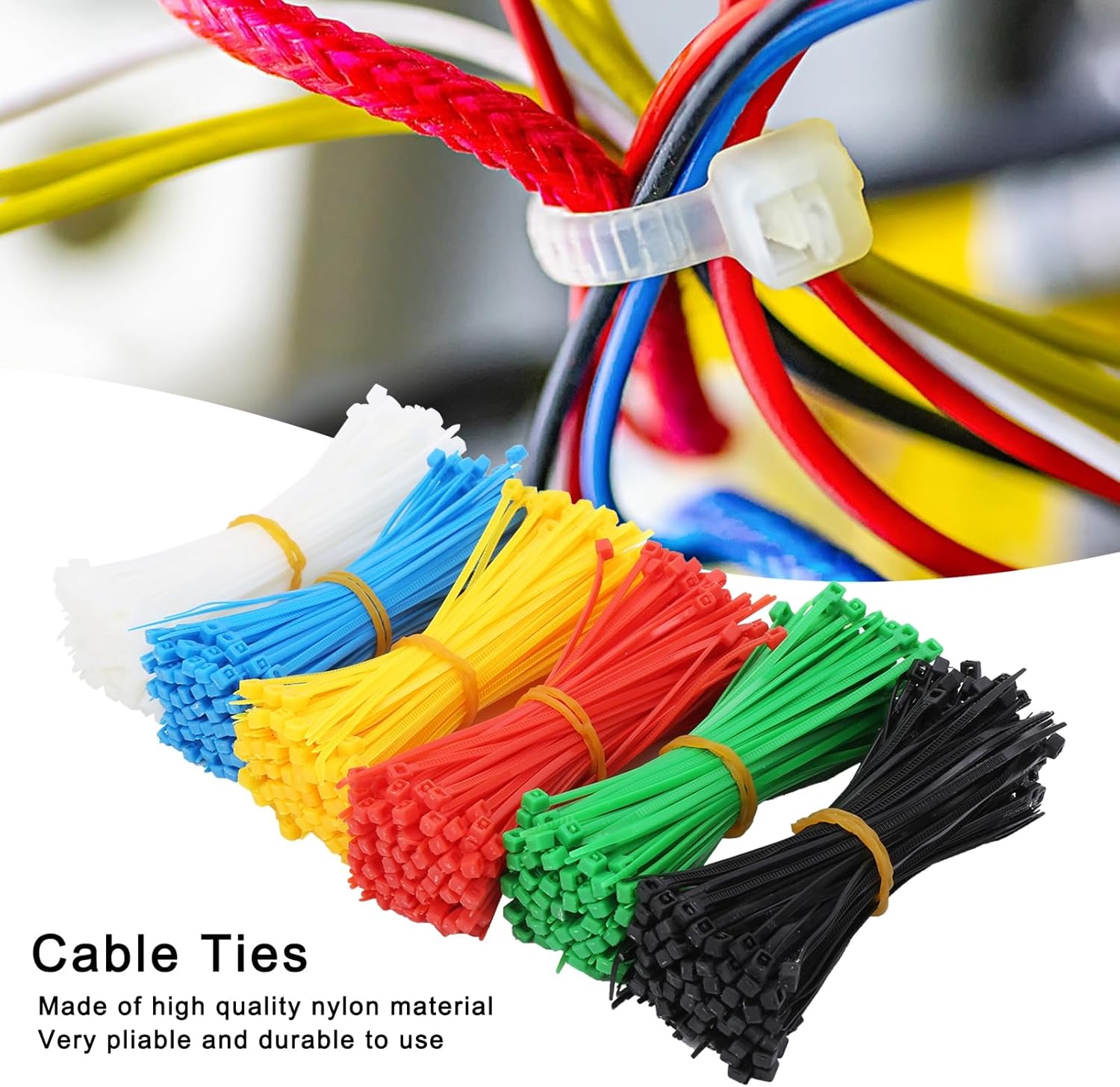 900Pcs SelfLocking Nylon, 6 Color Multipurpose Cable Wire Wraps Assorted Color Black Blue Green Red White Yellow, for Indoor and Outdoor