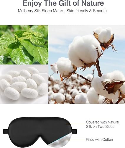 Miniatura 3 de Luxtude Máscaras de ojos de seda para dormir, máscaras de seda de morera natural, máscara de dormir de satén orgánico, venda, máscara de ojos,