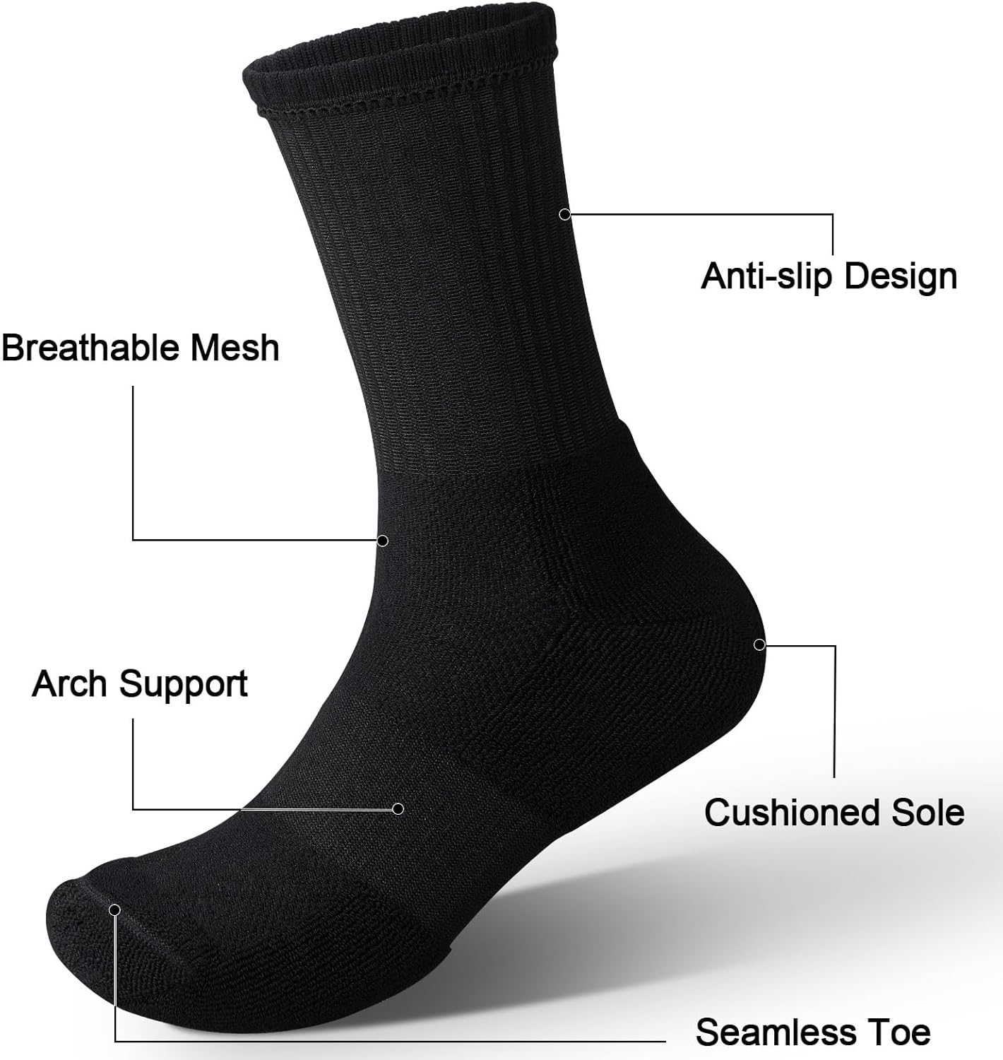 LWK Men's Bamboo Athletic Crew Socks - Long Socks for Men, Moisture Wicking Breathable Running Socks, 6 Pack Gift Box - Image 3