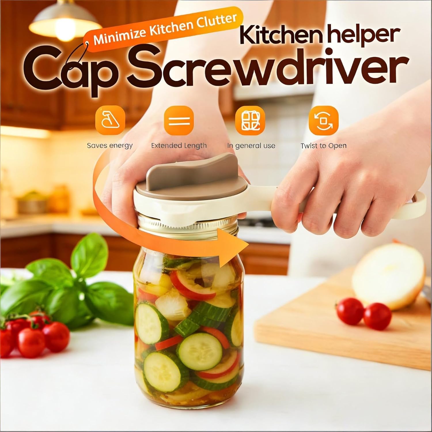 4-in-1 Jar Opener – Adjustable Stainless Steel Lid Remover with Non-Slip Grip, Easy Bottle & Can Opener for Seniors & Arthritis, Fits Kitchen Jars and Lids (2)