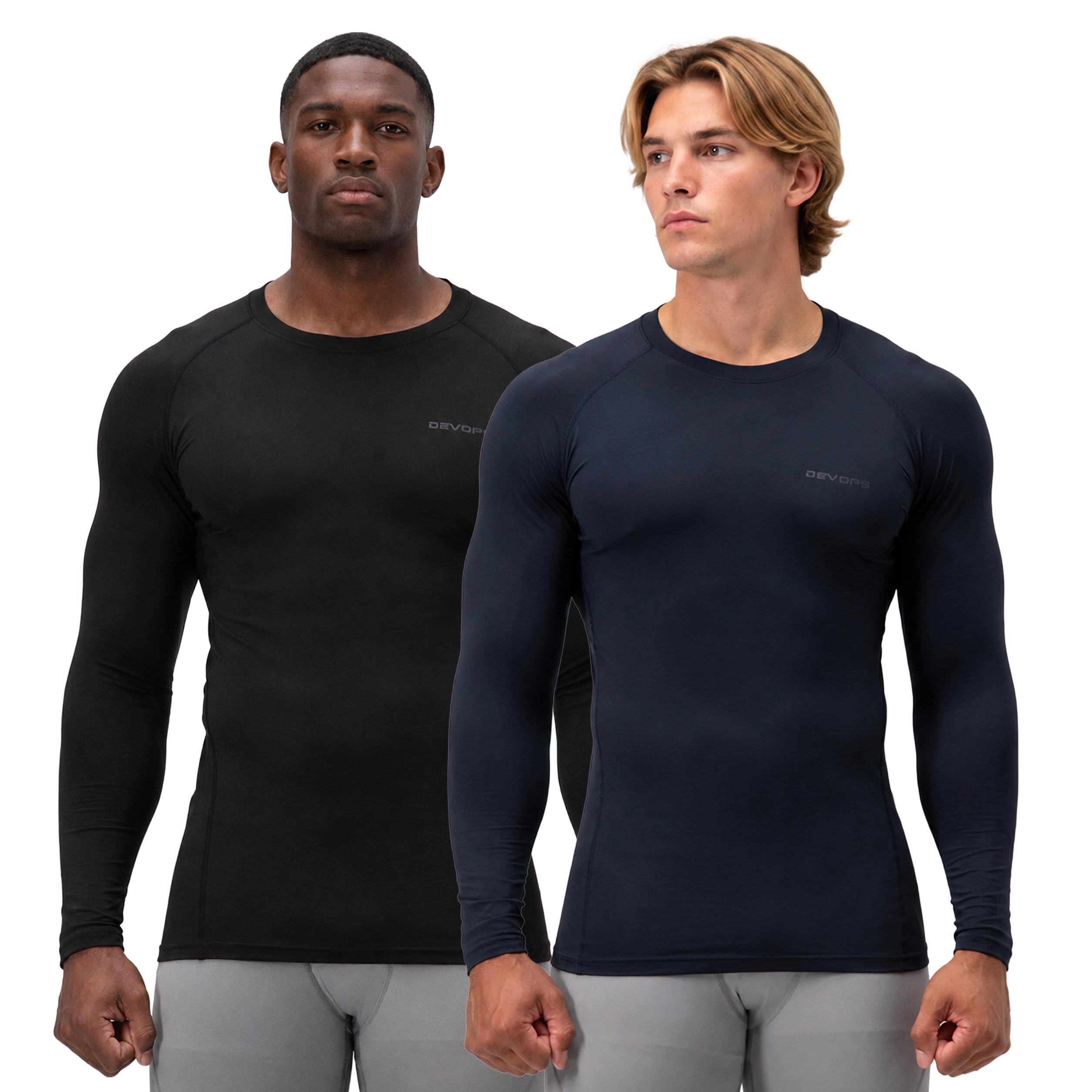 Devops Devops 2 Pack Men's Thermal Long Sleeve Shirts Fleece Lined Base Layer Tops Manga Larga Hombre (Pack de 2)