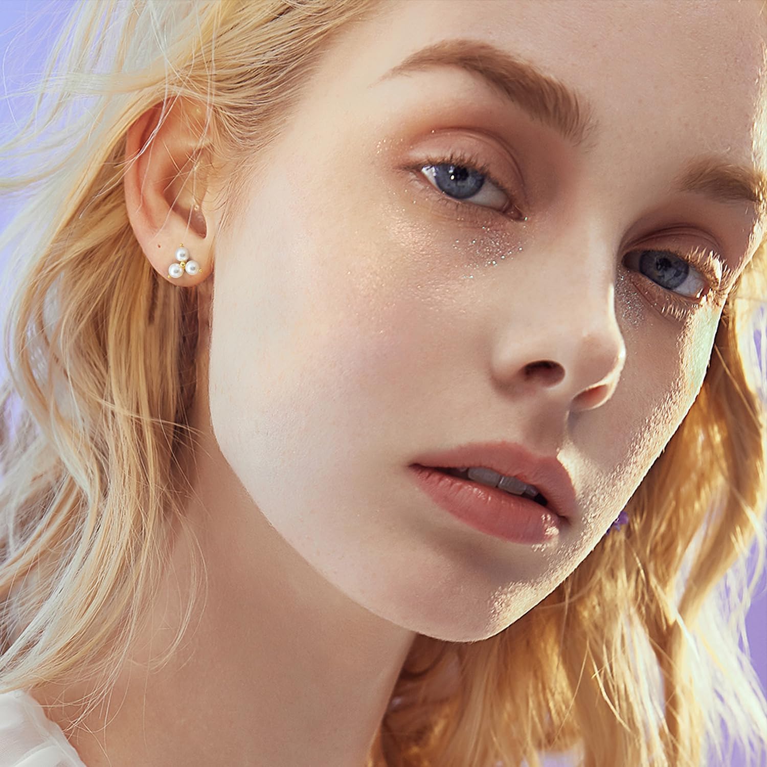 Pearl Earrings for Women 14K Gold Earrings for Women Gold Studs Earring for Womens Pearls Stud Triangular Shape and Soft Luster Pearl Stud Earring for Womens 9mm