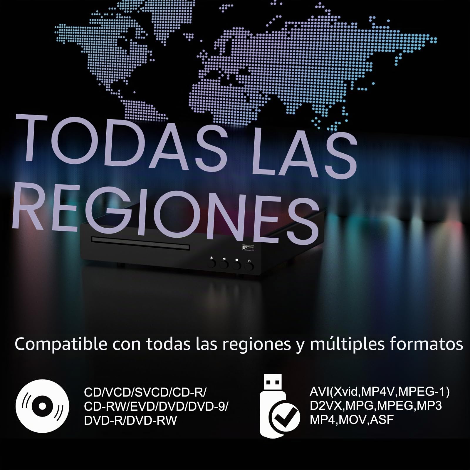 Reproductor DVD Compacto con Puerto HDMI, Reproductor DVD Doméstico Full HD 1080P para Televisión, Compatible con Sistema NTSC/PAL, Puerto USB Integrado, Compatible con Televisor Inteligente/Audio