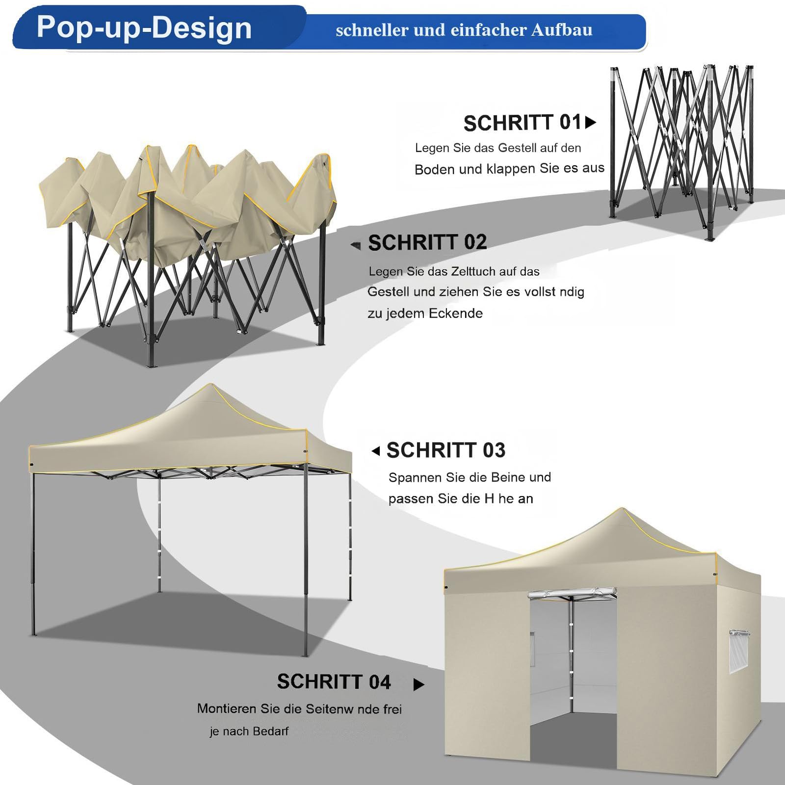 COBIZI Faltpavillon Pavillon 3x3 Pop Up Pavillon mit 6 abnehmbaren Seitenwände, Partyzelt Faltbar, Faltzelt 3x3 Wasserdicht stabil, Sonnenschutz Gartenpavillon, UV Schutz 50+, Khaki