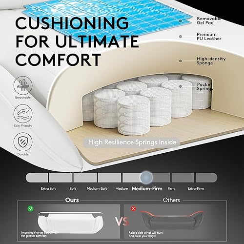 Miniatura 4 de Silla blanca para juegos, silla de oficina para computadora con reposapiés, soporte lumbar de masaje y almohadilla de gel, silla ergonómica