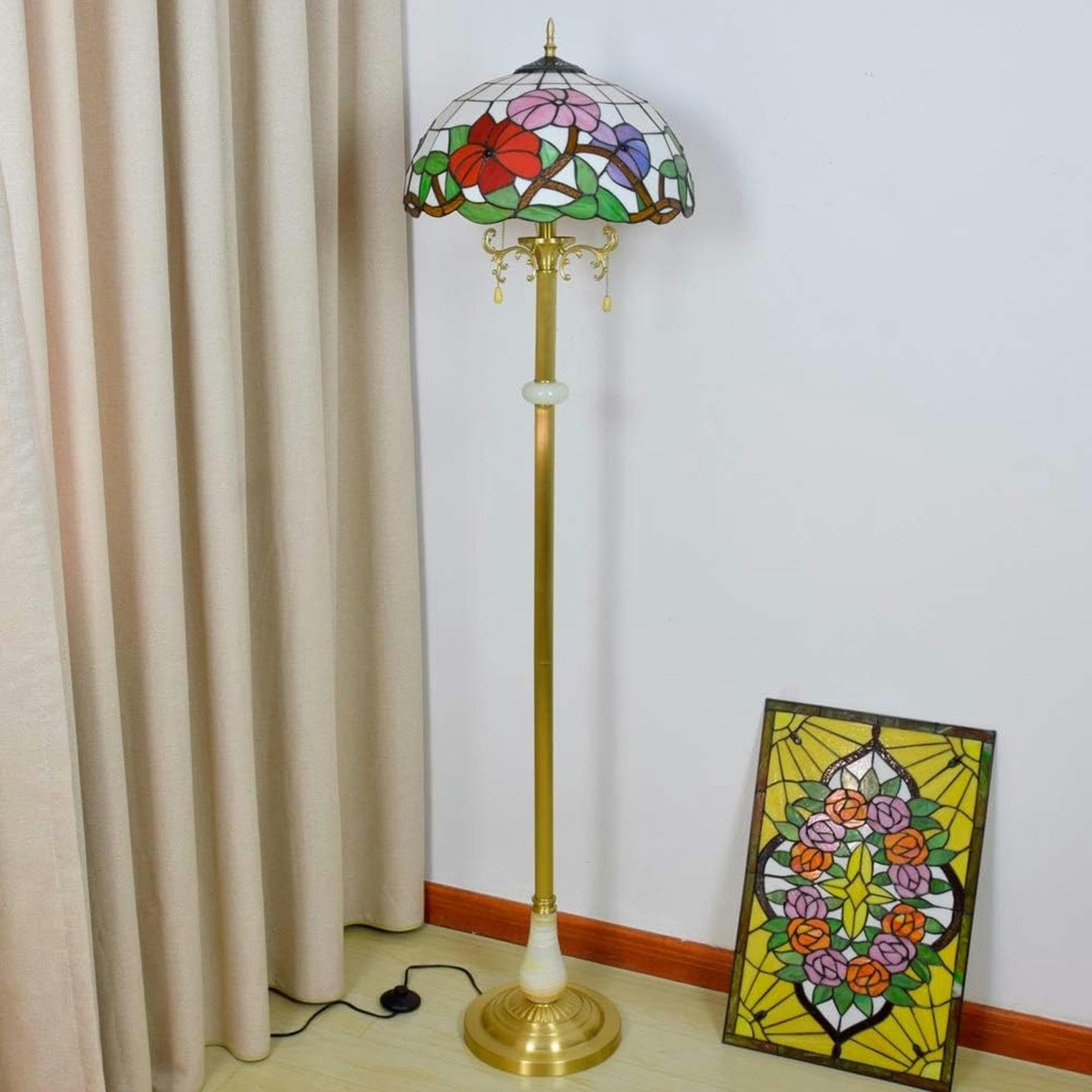 Stojąca Lampa Do Czytania Tiffany 16 Cali,Styl Europejski,Wysokiej Jakości,Lampa Morning Glory,Czysta Miedź,Pionowa Lampa Do Czytania,Do Gabinetu,Salonu,Sypialni