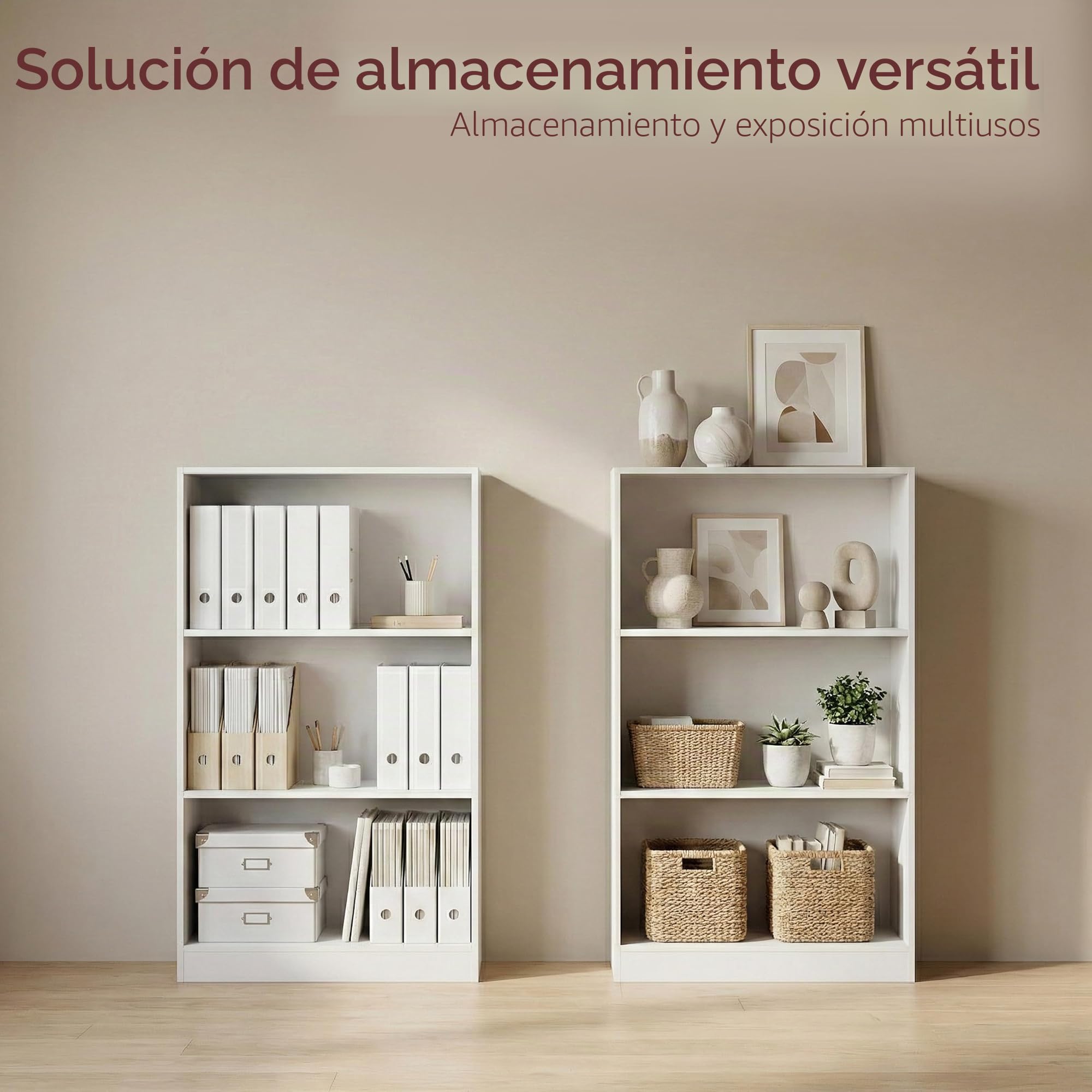 Vida Designs Cambridge-Estantería Mediana de 3 Niveles, de Madera, Color Blanco, Unidad de Almacenamiento para Oficina, Sala, White, 108 x 60 x 24 cm
