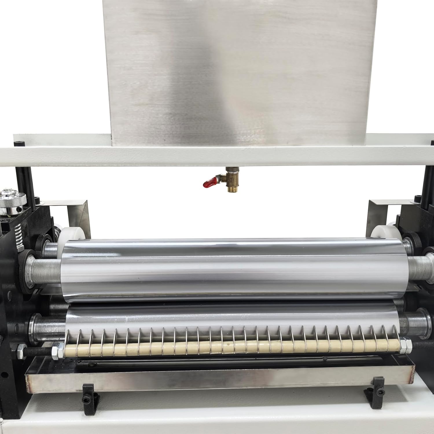 TECHTONGDA 15.35" Automatic Gluing Coating Machine for Paper & Leather, Steel Rollers Double-Sided Glue Coater with Adjustable Speed 0-16m/min and Rollers Gap, White Emulsion Coating Machine