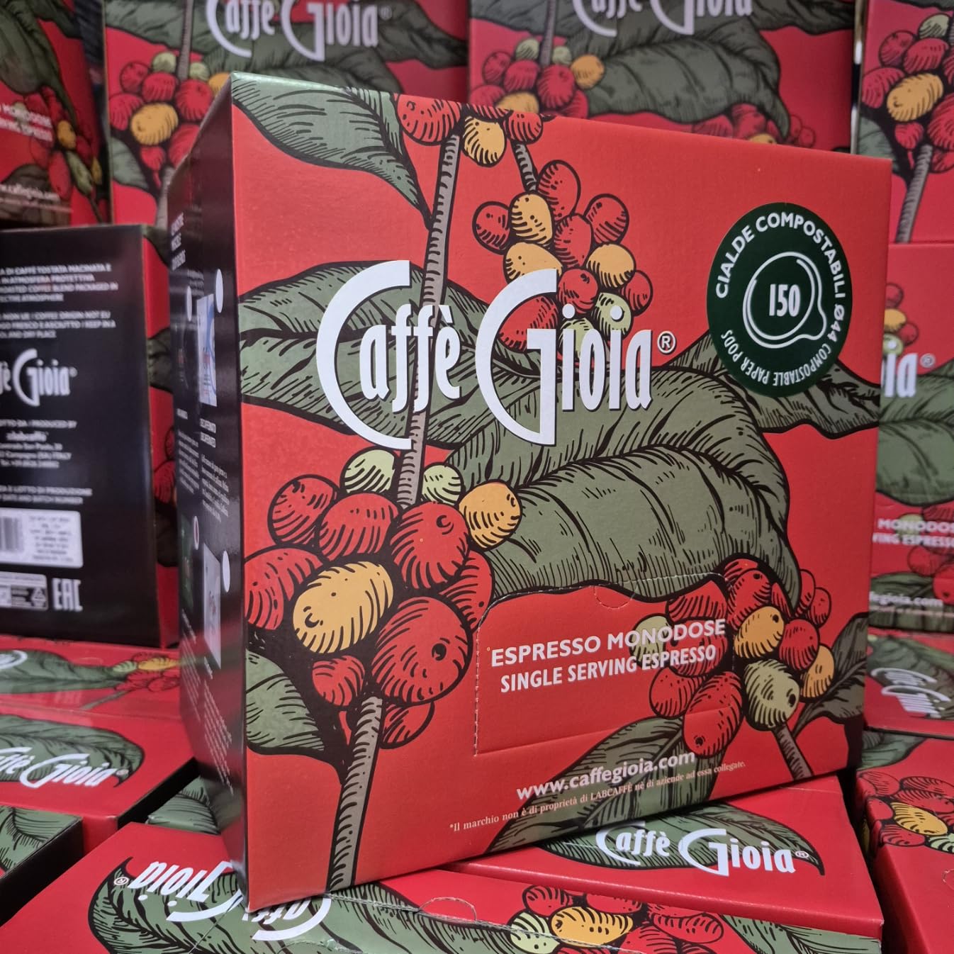 Caffe Gioia Espresso Pods, Medium Roast, E.S.E. 44mm, Individually Wrapped, Caffeinated, 150 Count