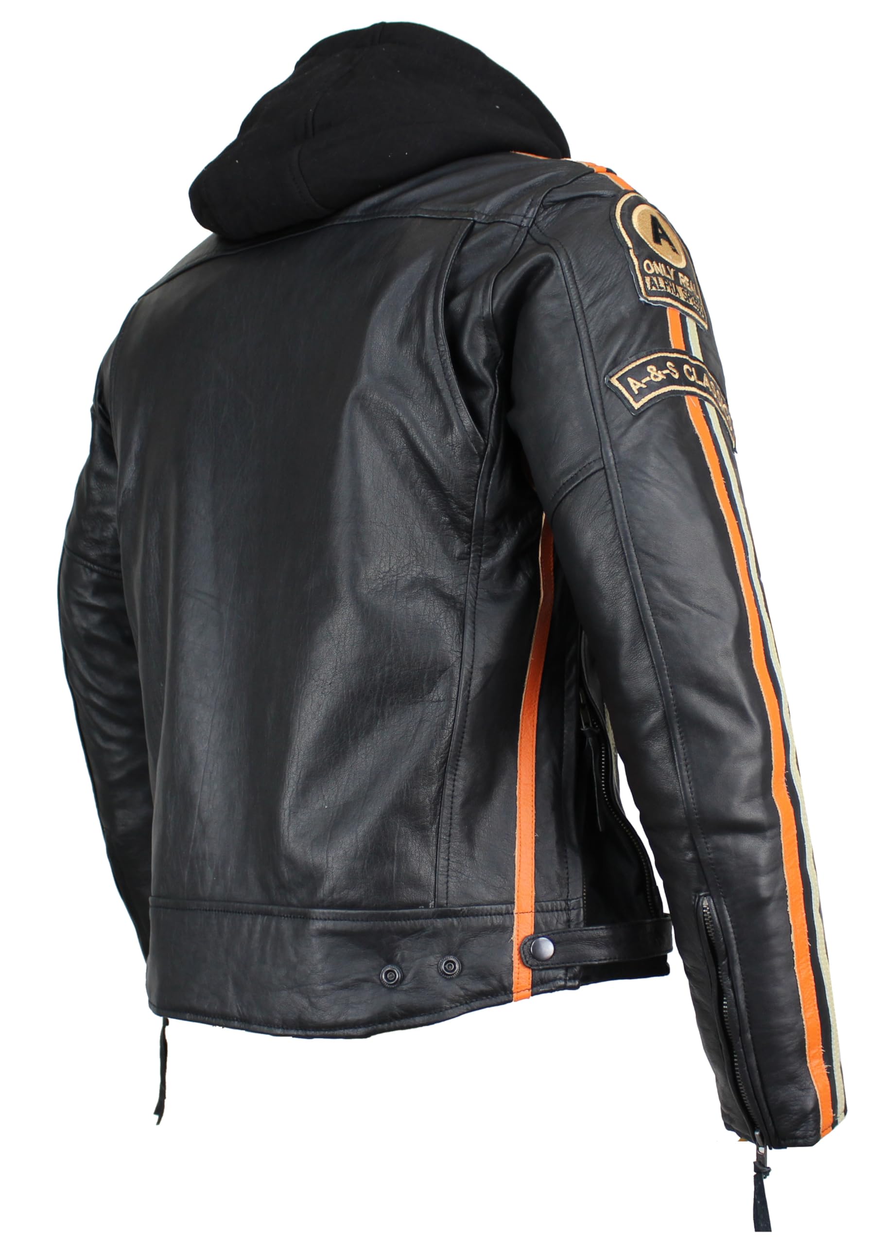 Herren Motorradjacke Lederjacke Biker Jacke mit Protektoren Leder Jacke mit Kapuze Leather Jacket Fashion Jacket Custom