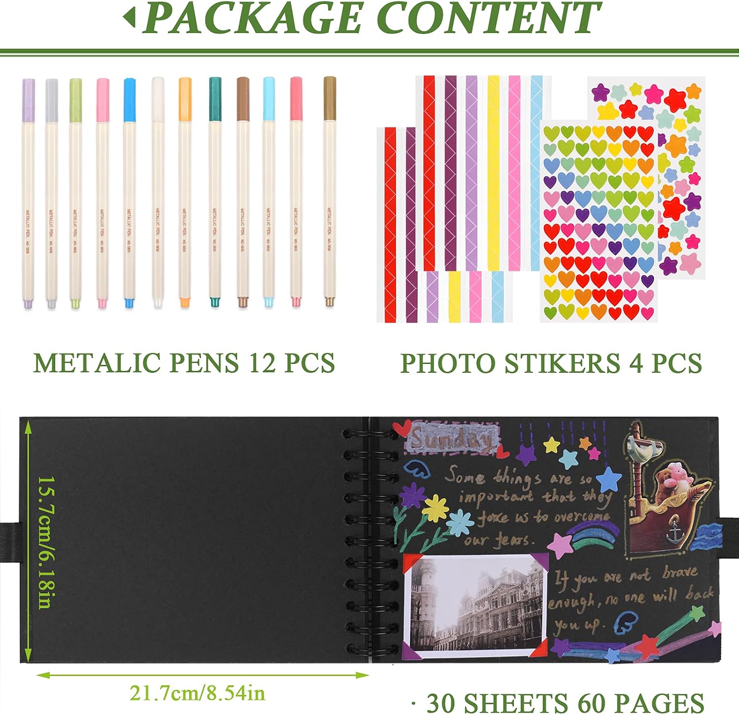 funvce Small Scrap Book, 8.5x6 Inches Black Photo Book with 60 Pages - Image 3
