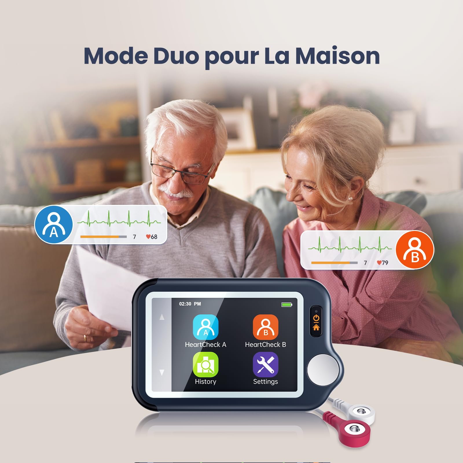 CheckMe Plus Appareil ECG Portable pour Usage Domestique, Fonction d'Analyse ECG, 30s 60s 5min Moniteur ECG Bluetooth avec Affichage en Temps Réel, Mémoire Illimitée (Smartphone et PC)