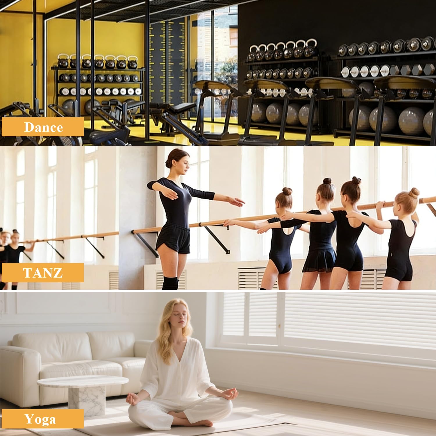 Home Gym - Specchio da parete, 145 x 60 cm, 2 pezzi, senza cornice, grande, per home gym, yoga, studio, danza, fitness