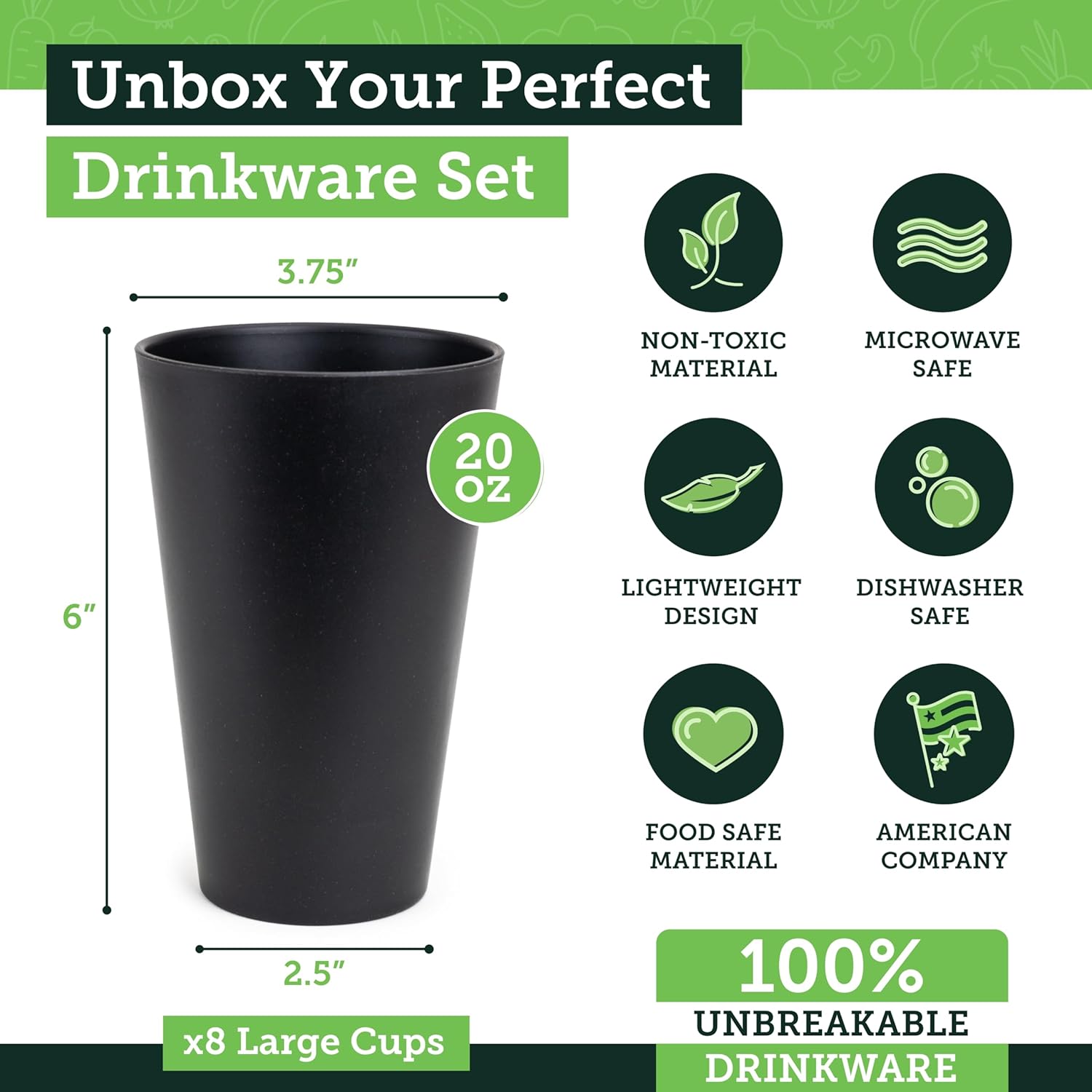 Grow Forward Premium Wheat Straw Cups - 20 oz Unbreakable BPA Free Hard Plastic Cups - Reusable Lightweight Plastic Drinking Glasses for Kitchen, Outdoor, Water, Camping, RV - Moonlight - Image 3