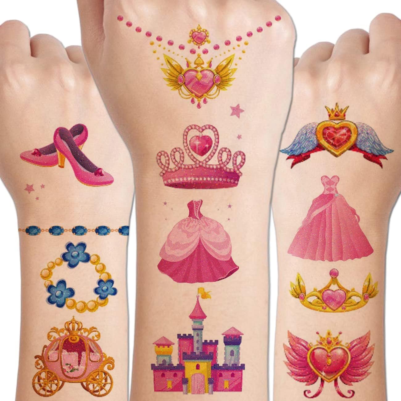 Glitter Temporary Tattoos for Girls - 14 Sheets Glitter Princess Tattoos for Girls Birthday Party Favors Goodie Bag Fillers (Glitter Princess)