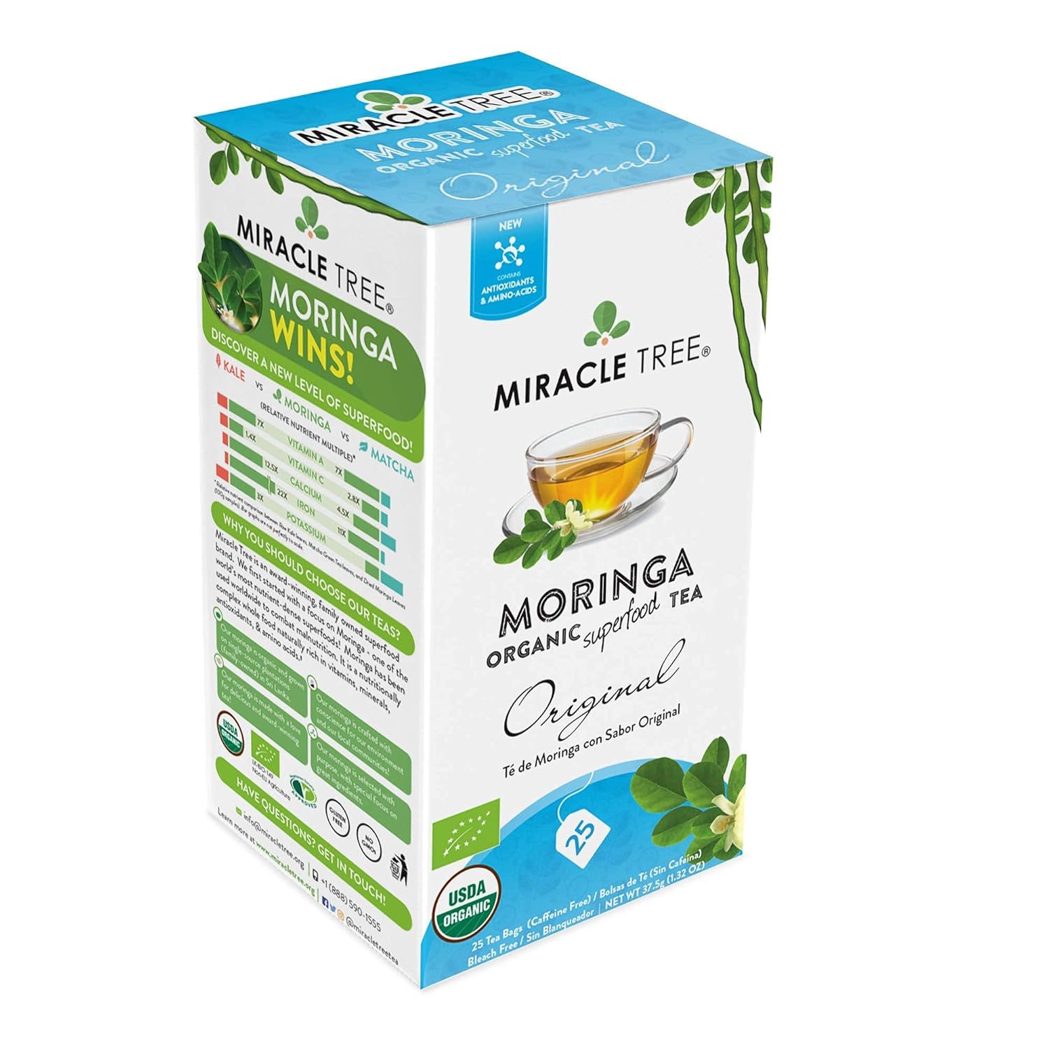 Miracle Tree - 6 Count of Organic Moringa Superfood Tea, 25 Individually Sealed Tea Bags, Original (Keto, Detox, Energy/Immunity Booster, Vegan, Gluten-Free, Organic, Non-GMO, Caffeine-Free)