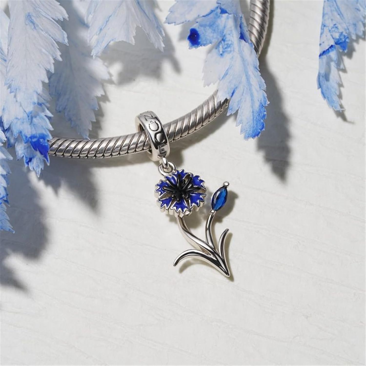 GNOCE Cornflower Pendant Charms Bracelet/Necklace 925 Sterling Silver Dangle Flower Charms for Women Wife Jewelry Gift