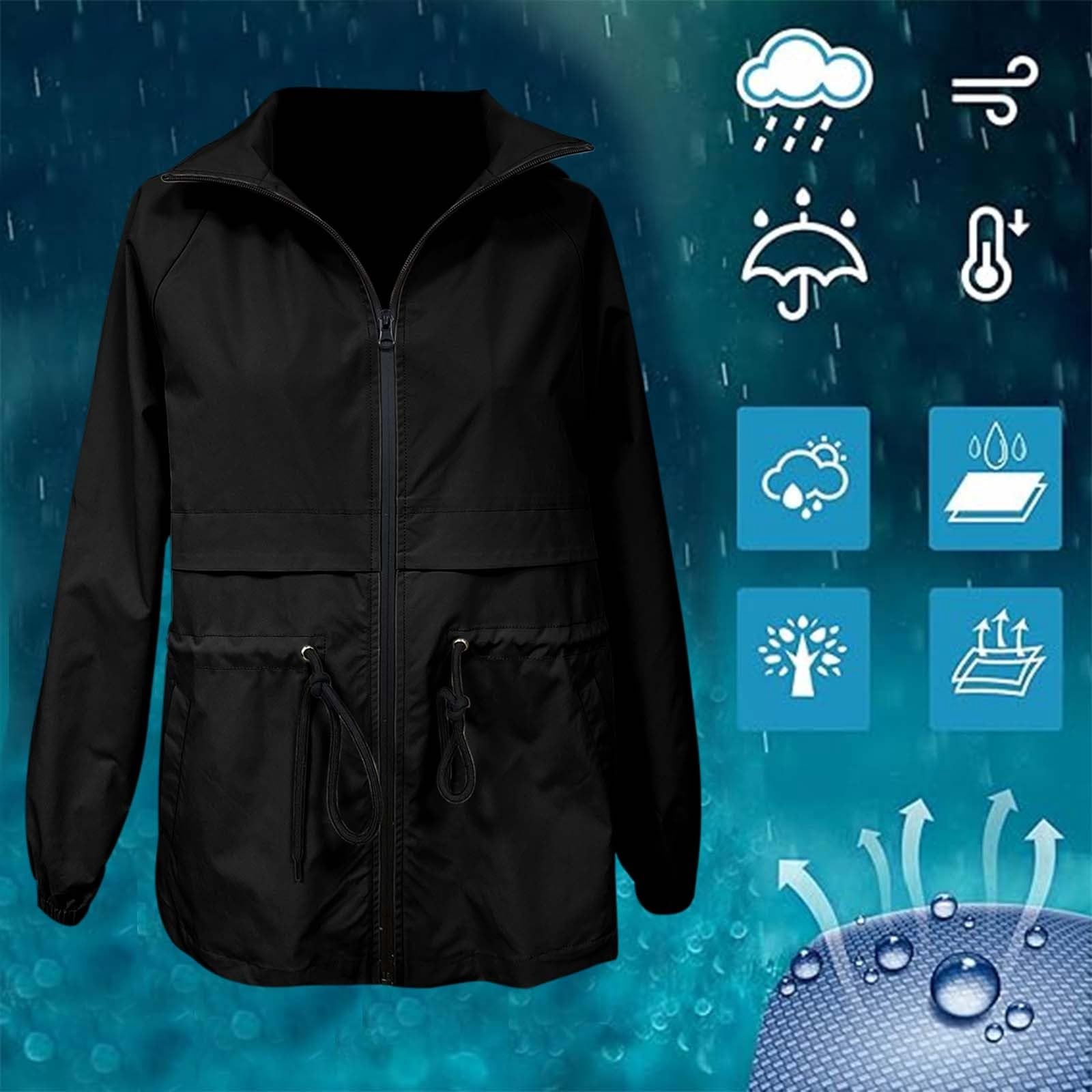 Genérico Chaqueta Mujer-Chaqueta De Senderismo Al Aire Libre Con Capucha Impermeable Transpirable Para Senderismo Y Ocio Abrigo Cortavientos De Longitud Media