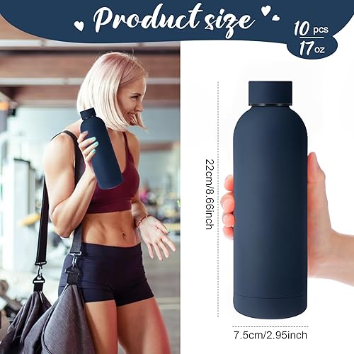 Miniatura 2 de Bokon 10 botellas de agua de acero inoxidable a granel de doble capa al vacío de 17 onzas, boca pequeña, aislamiento deportivo, metal, graduación,