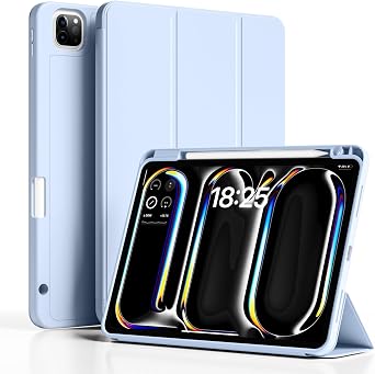 New iPad Pro 13 Inch Case M5 2025 / M4 2024 with Pencil Holder | Slim Protective Trifold TPU Back | Support Apple Pencil Pro & USB-C Charging | Auto Wake/Sleep Sky Blue