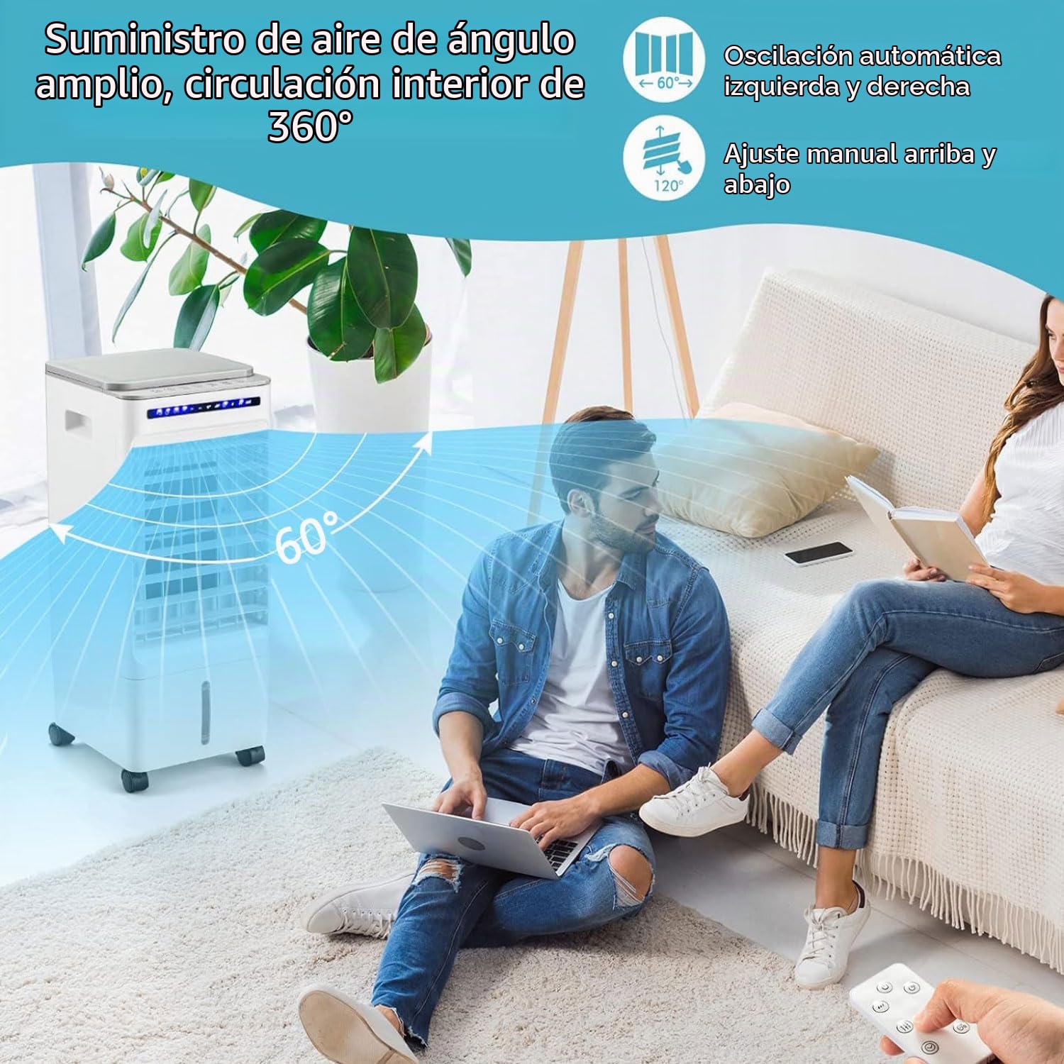 Aire Acondicionado Portatil Aire Acondicionado Móvil Silencioso Portátil Enfriador De Aire 3 En1,3 Velocidades Oscilación 60° Adecuado Ventilador de Enfriamiento para Dormitorio Oficina Camping