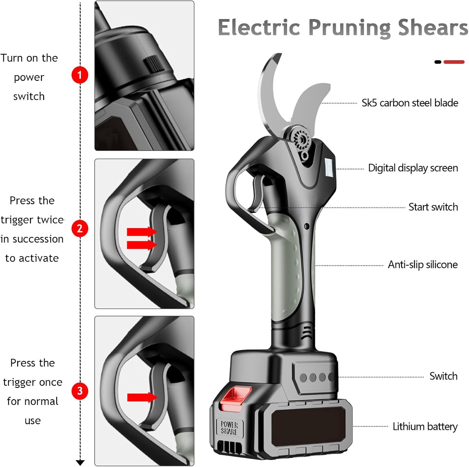 Professional Telescopic Tree Pruner with Extendable Pole - High Carbon Steel Blade, Ergonomic Handle for Effortless Branch Cutting, Lightweight and Safe Garden Tool,1Battery (1battery)