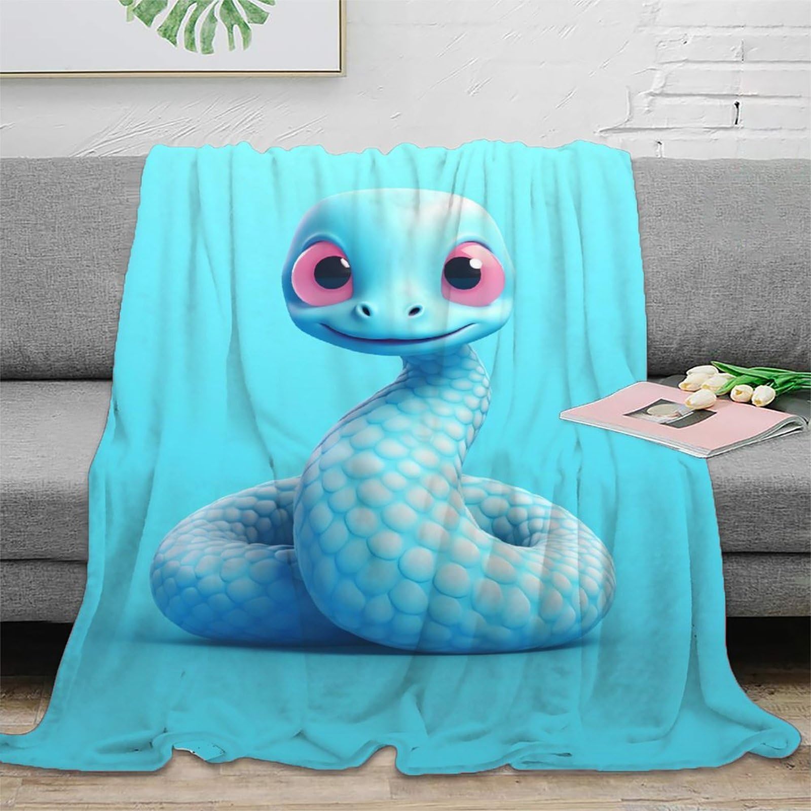 Plaid microfibre doux anti-décoloration motif serpent 3D pour lit jeune adulte