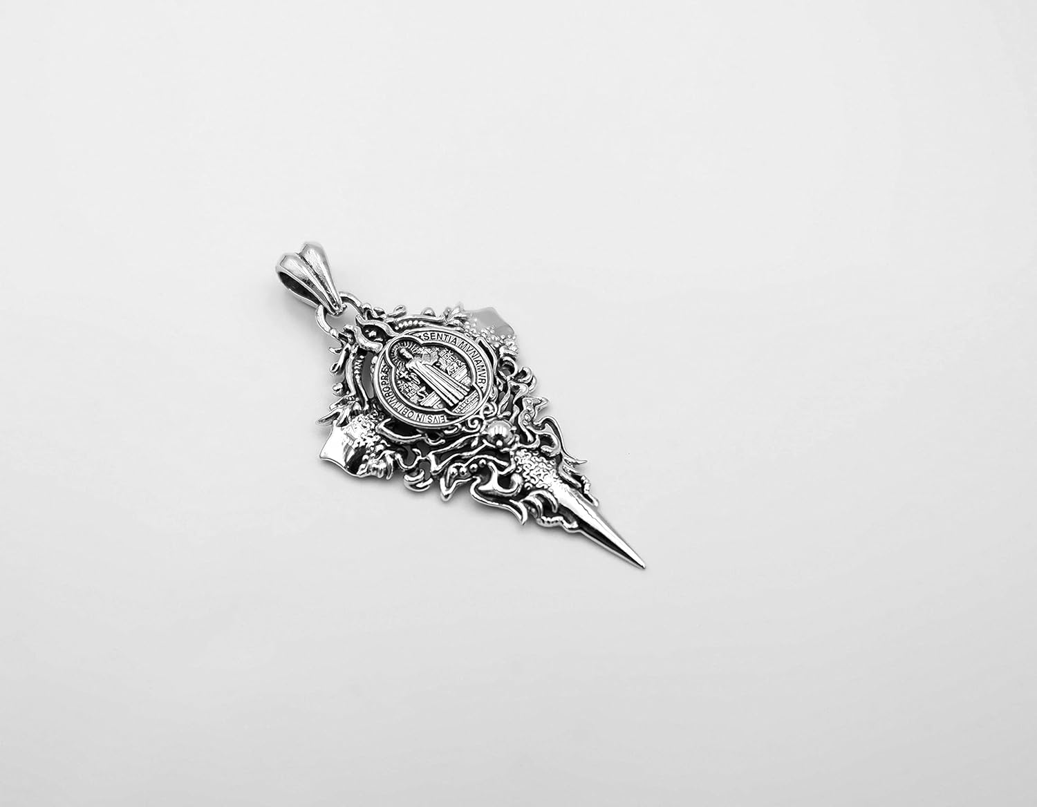 St Benedict Exorcism Cross Demon Protection Pendant Amulet Jewelry 925 Sterling Silver R-468