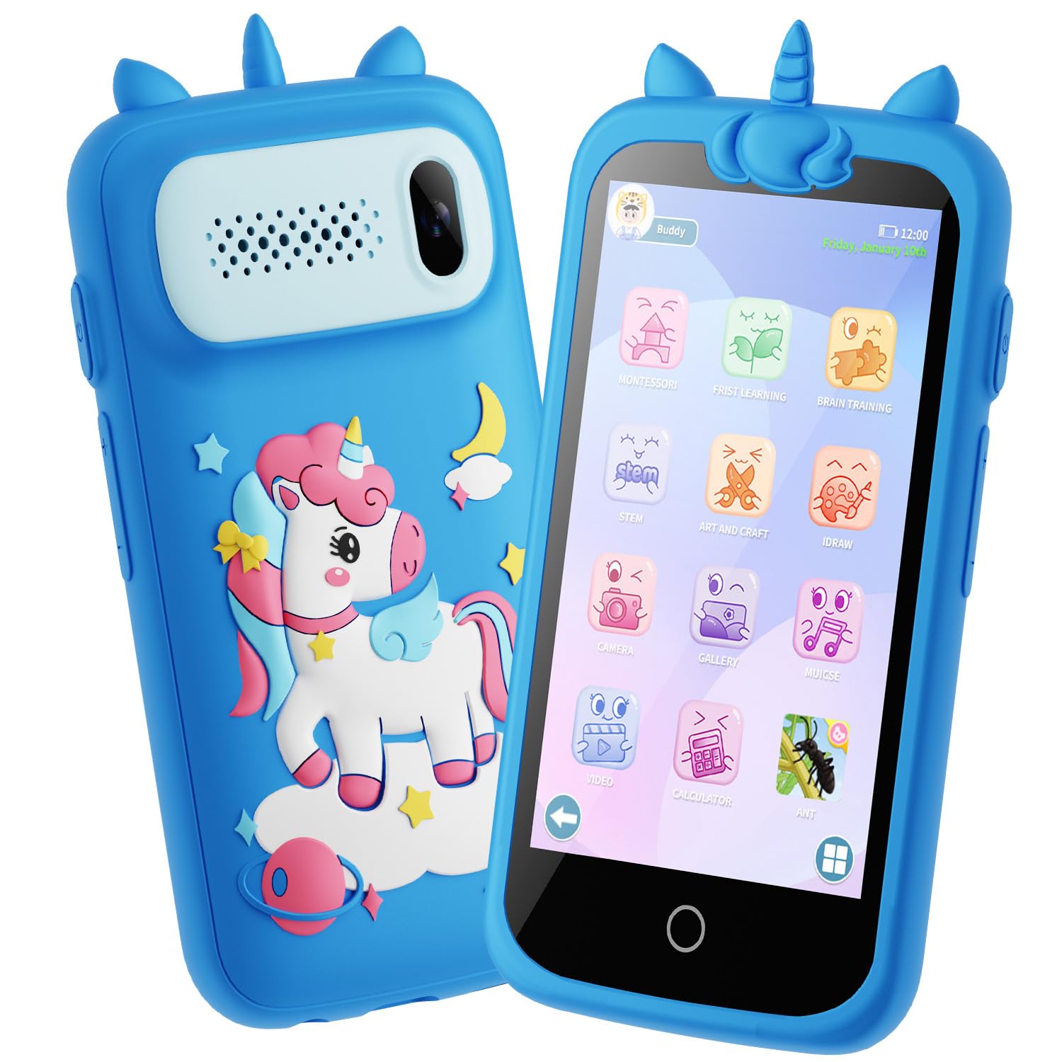 Smartphone Giocattolo per Bambini, 3.97 "Touchscreen Cellulare Giocattolo di apprendimento con giochi educativi, 2000mA alta capacità Bambini Telefono cellulare per ragazzi di età 3-12 (blu)