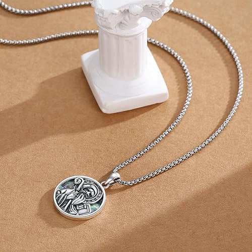 Vista 445 de Collar con colgante de plata de ley 925 con medalla de San Patrón, joyería religiosa para hombres y mujeres, con cadena de acero inoxidable 316L