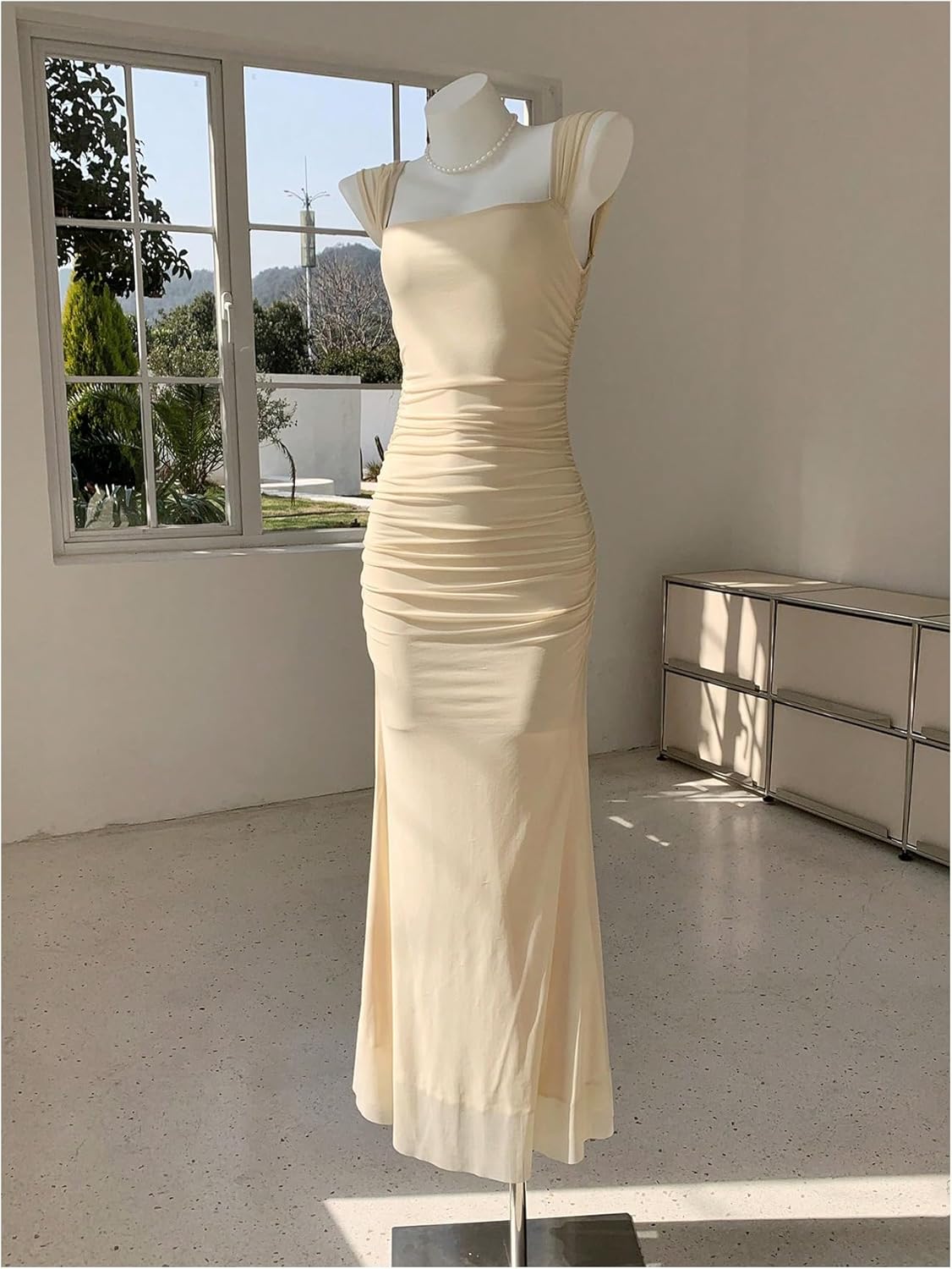 Milumia Women's Ruched Square Neck Sleeveless Bodycon Maxi Dress Mesh Long Dresses - Image 2