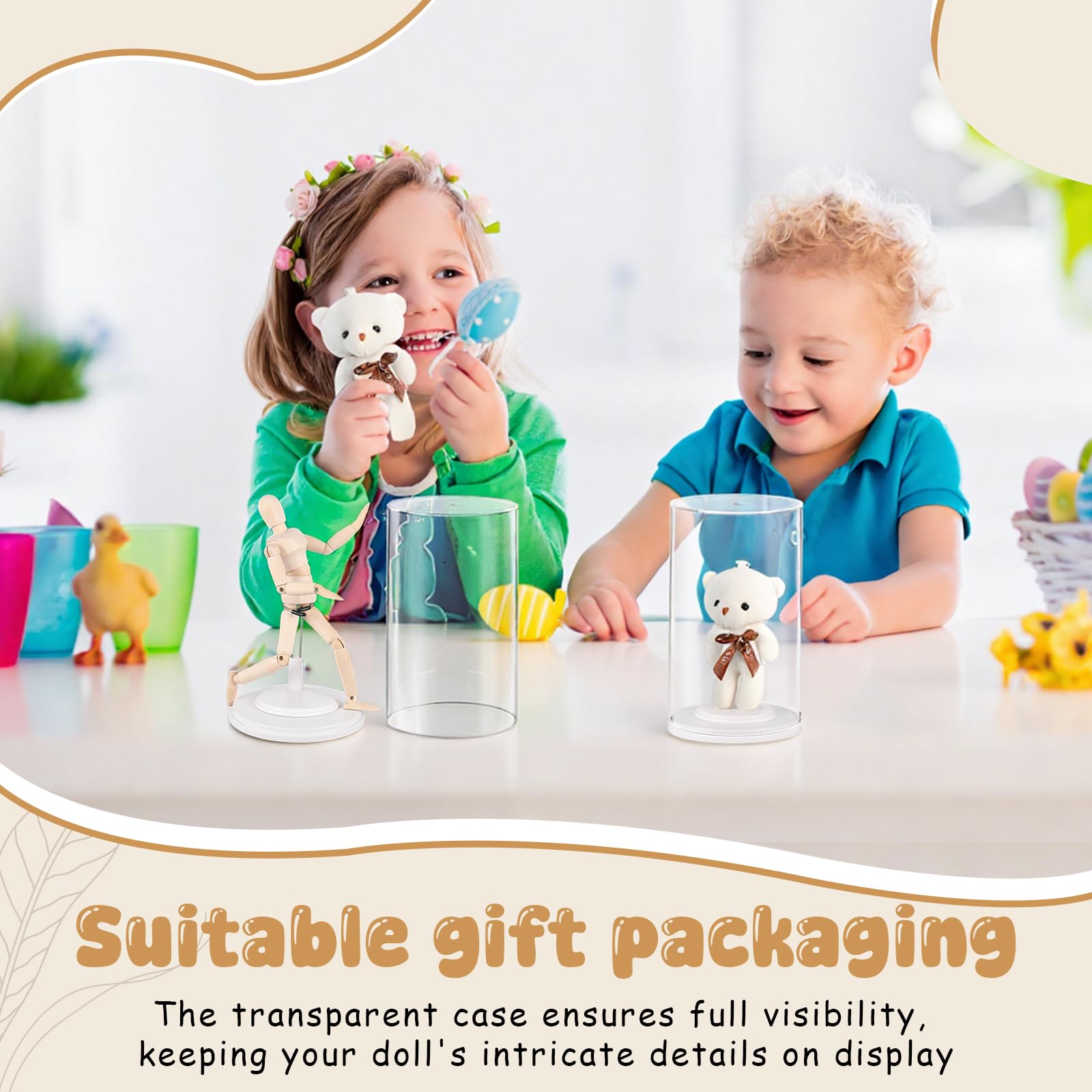 Simgoing 3 Set Puppenständer mit transparenten Vitrinen, Actionfigurenständer für 10,2 - 20,3 cm große Puppen, verstellbarer Taillenclip-Halter mit Puppen-Aufbewahrungsbox für Zuhause, Geschäft