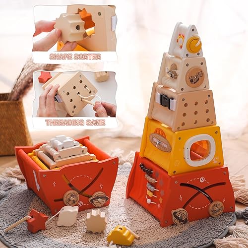 Miniatura 3 de Bloques de anidación y apilamiento, cajas de anidación, juegos de juguetes de clasificación de formas y bloques de apilamiento para niños de 1, 2 y