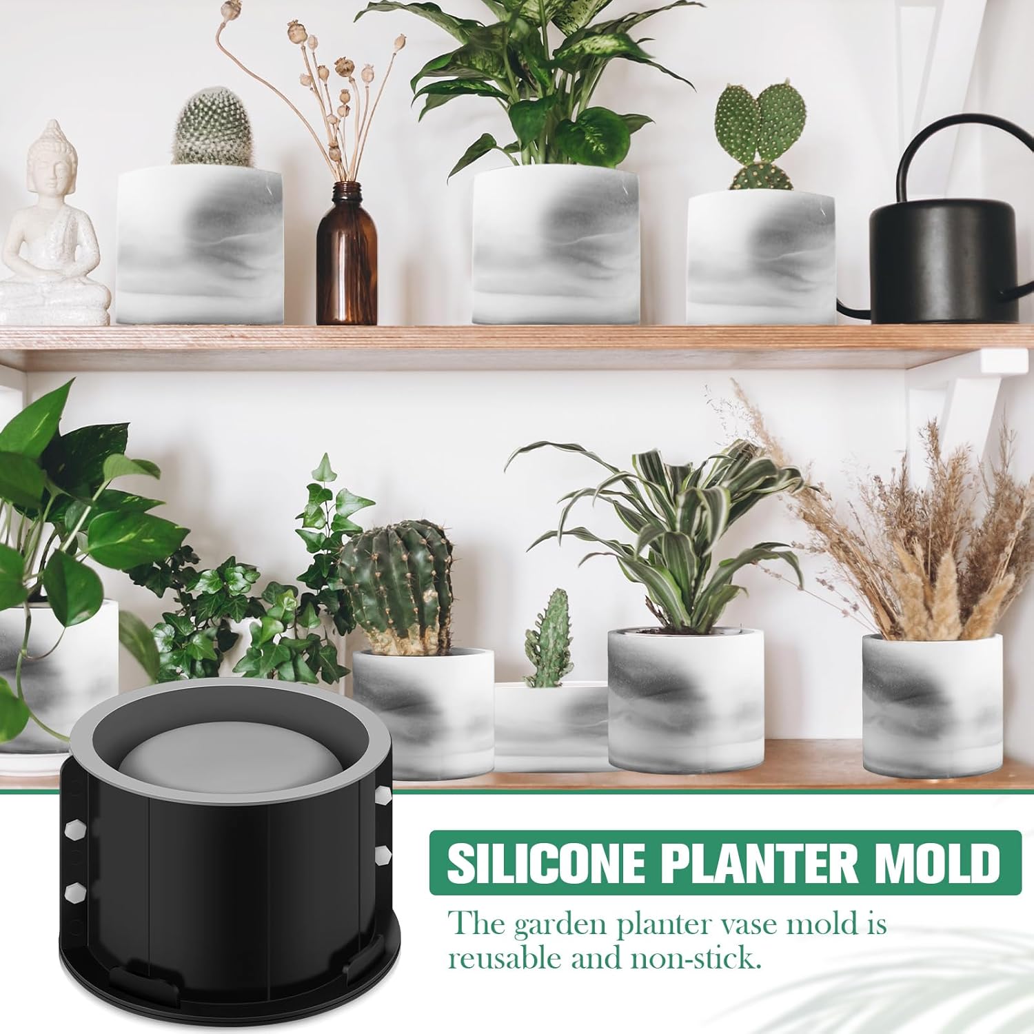Gisafai 2 Pack Silicone Concrete Planter Mold Large Concrete Planter Mold Round and Oval Flower Pot Making for DIY Homemade Succulent
