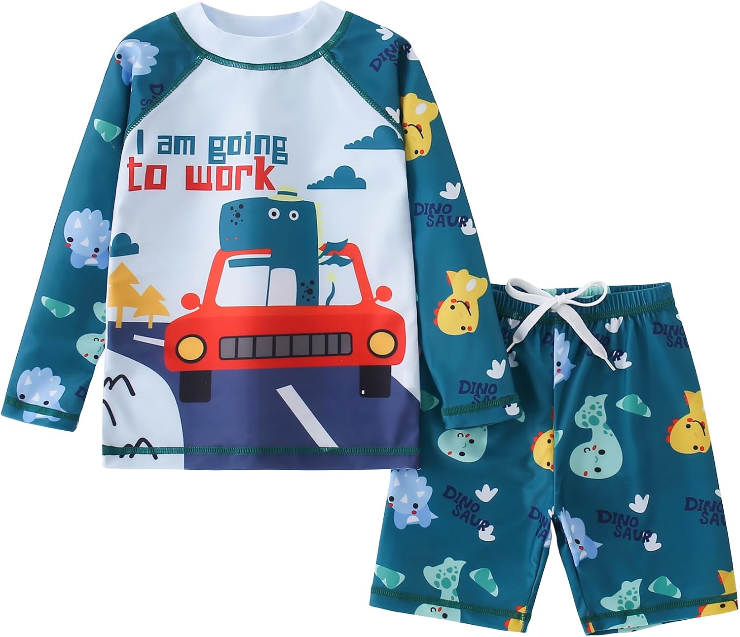 AIWUHE Toddler Boys Swimsuit Two Piece Rash Guard Shirt + Trunks Set Long Sleeve Swim Set Sunsuit Swimwear Bathing Suit 2-7Y