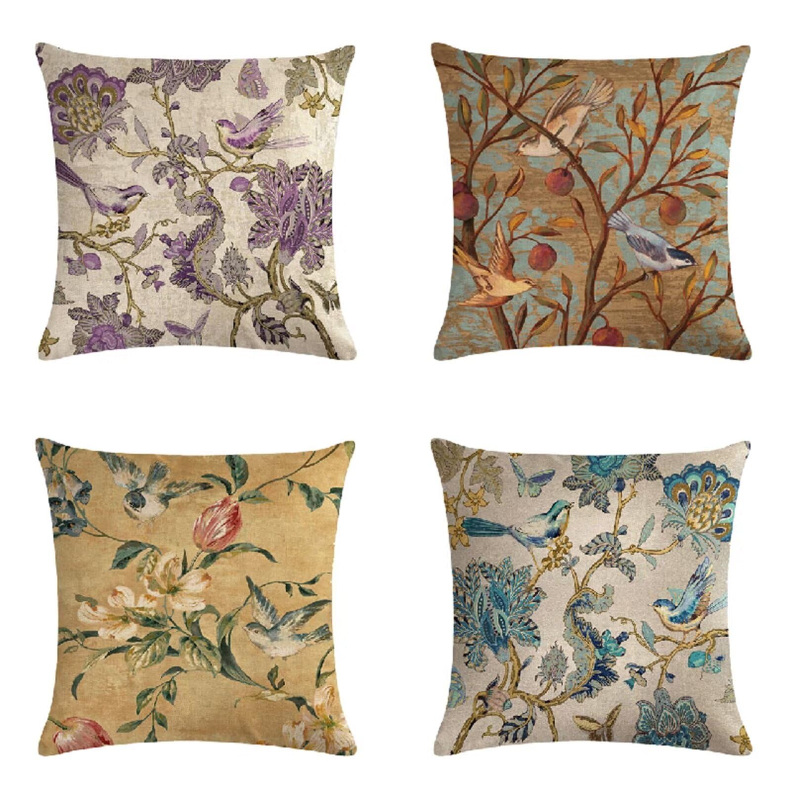 Federe Cuscini Divano 50x50cm Set di 4 Viola Copricuscini, Bifacciale morbido Cuscini Divano con Cerniera Invisibile Animale Uccello Fodere Cuscini, per Letto Sedia Soggiorno Camera Decorativo JN-6894