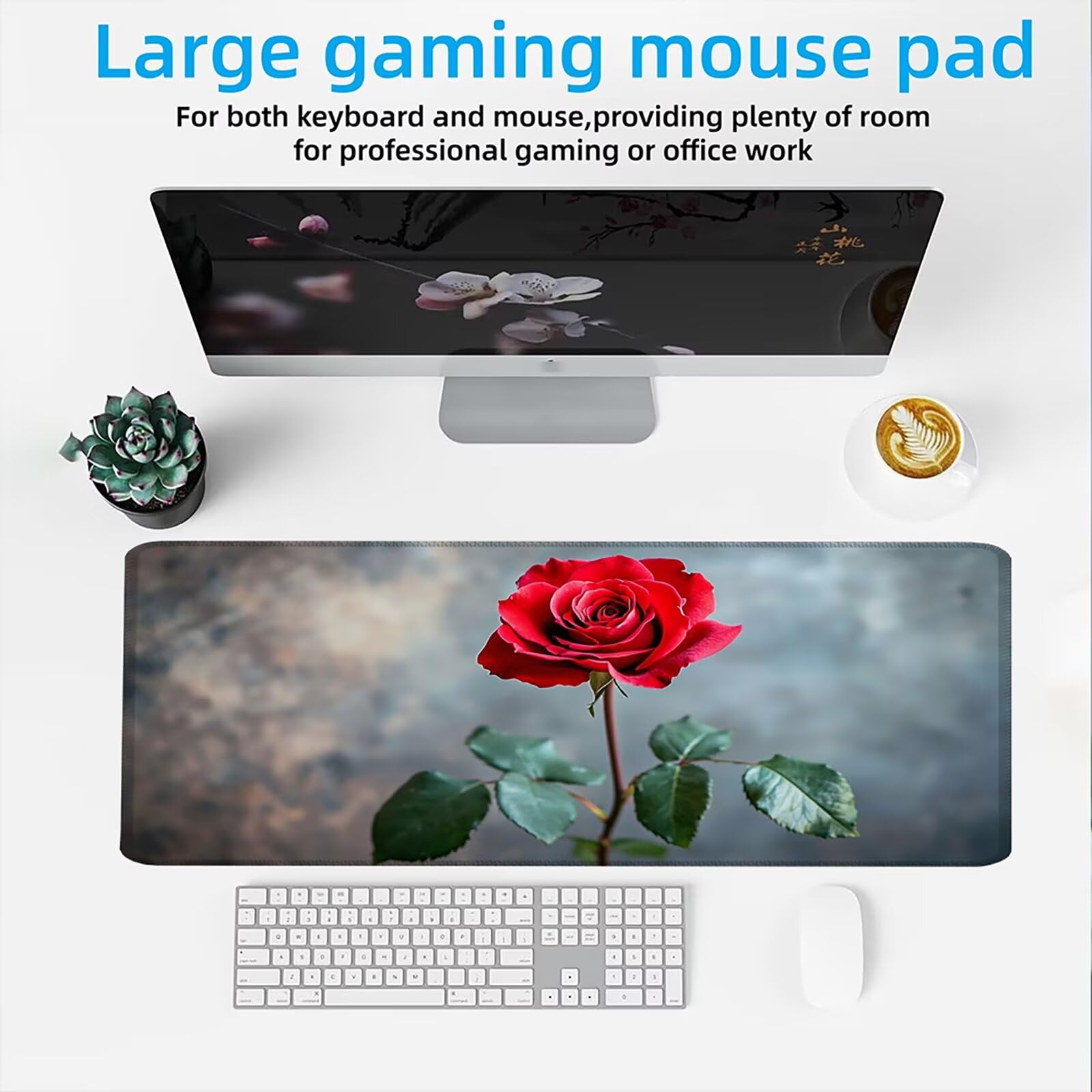 Podkładka pod mysz 1200 x 600 mm Podkładka pod mysz dla graczy, biurkowa mysz ultra cienka antypoślizgowa gumowa podstawa zmywalna lepsza prędkość ulepszona precyzja PC, komputer, praca - rośliny z